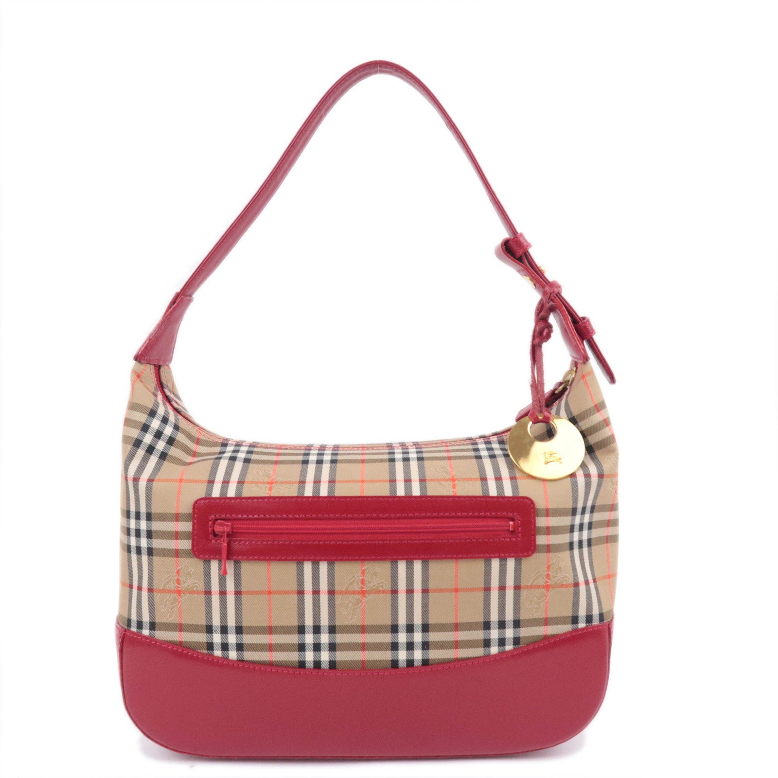 BURBERRY Nova Plaid Shoulder Bag Canvas Leather Beige