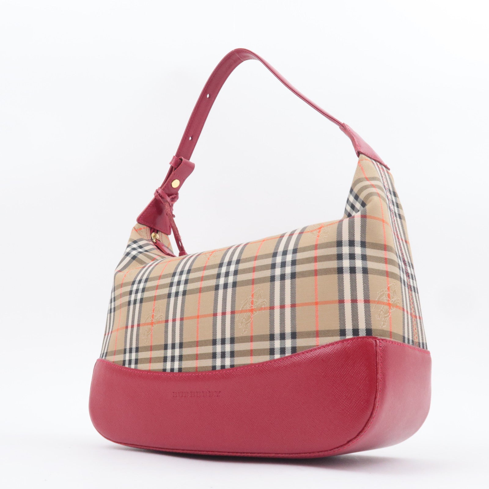 BURBERRY Nova Plaid Shoulder Bag Canvas Leather Beige