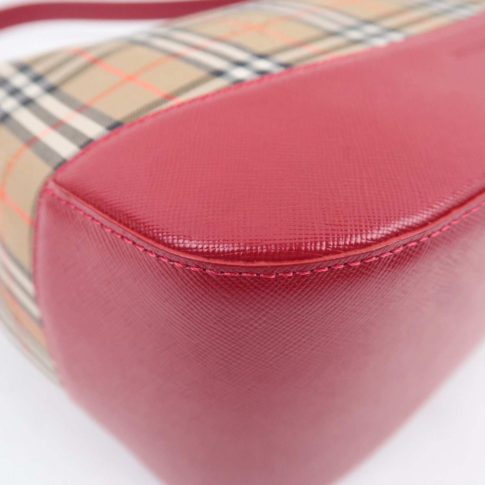 BURBERRY Nova Plaid Shoulder Bag Canvas Leather Beige