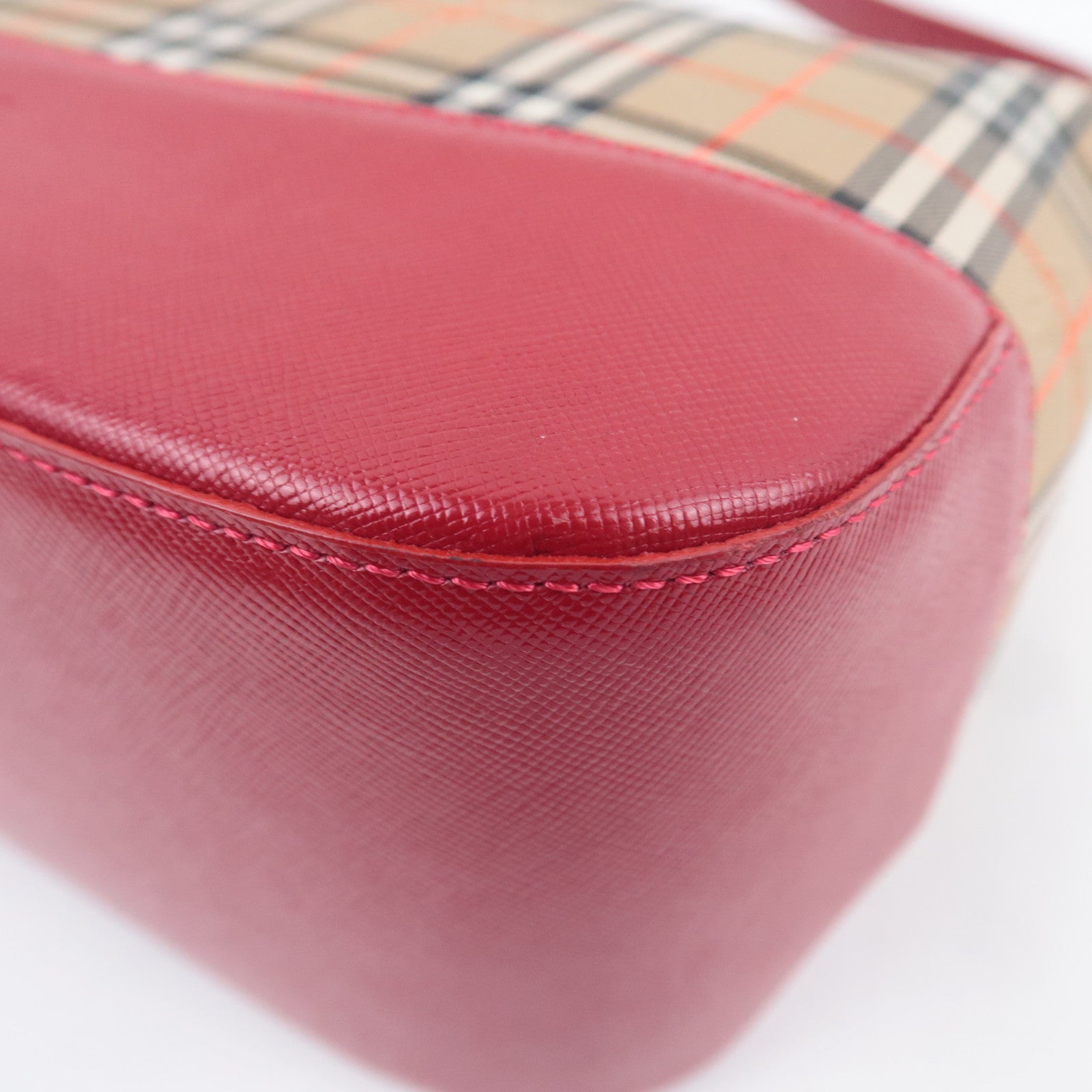 BURBERRY Nova Plaid Shoulder Bag Canvas Leather Beige