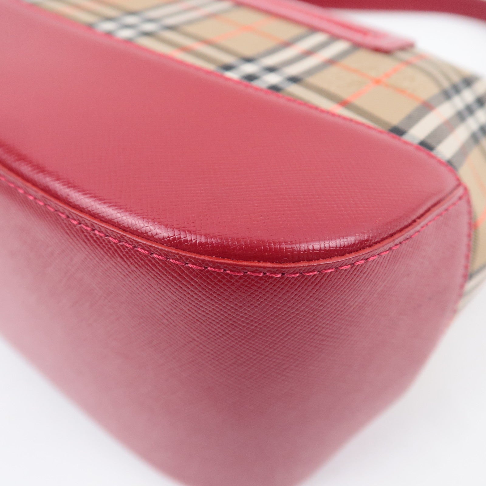 BURBERRY Nova Plaid Shoulder Bag Canvas Leather Beige
