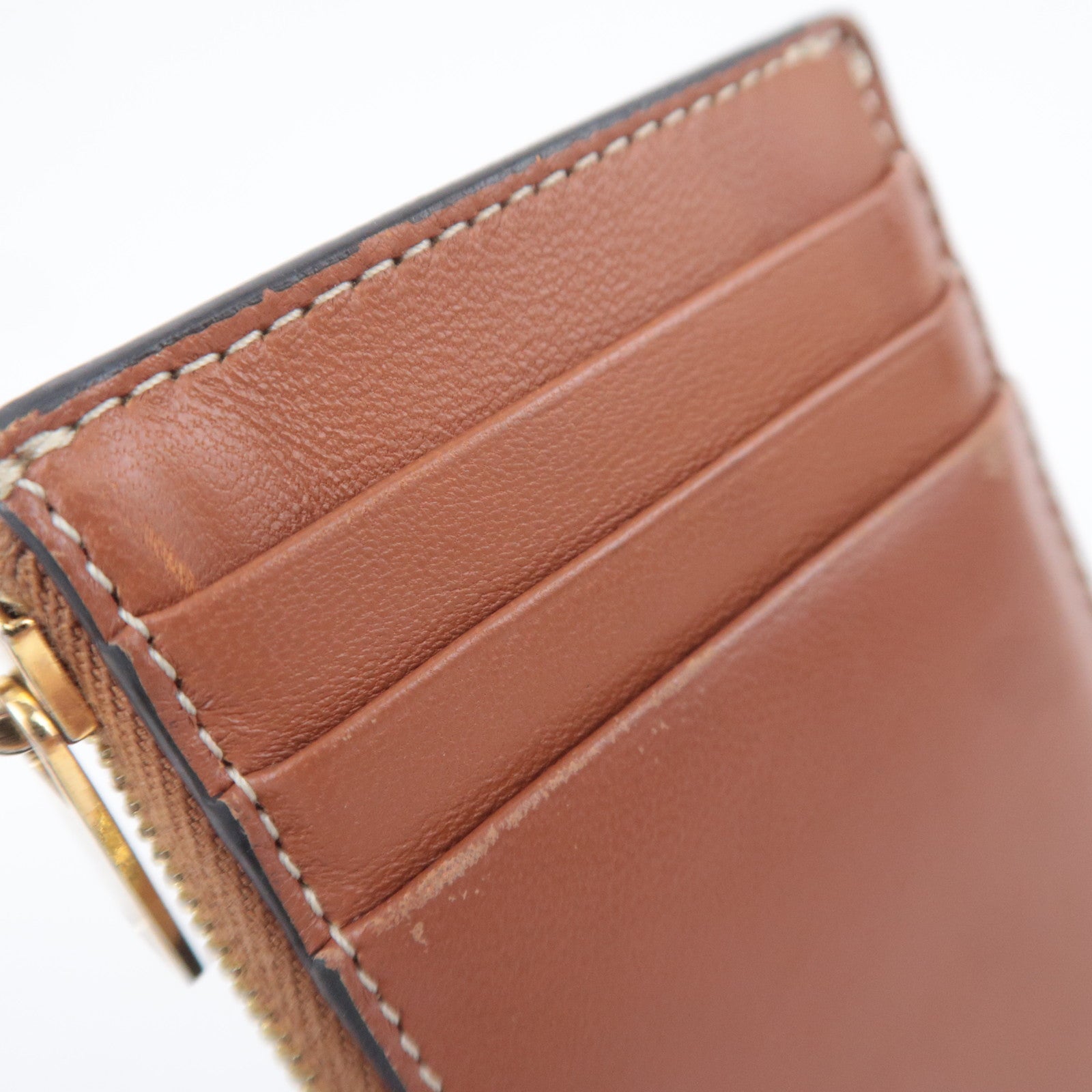CELINE Triomphe Leather Zip Fragment Case Brown