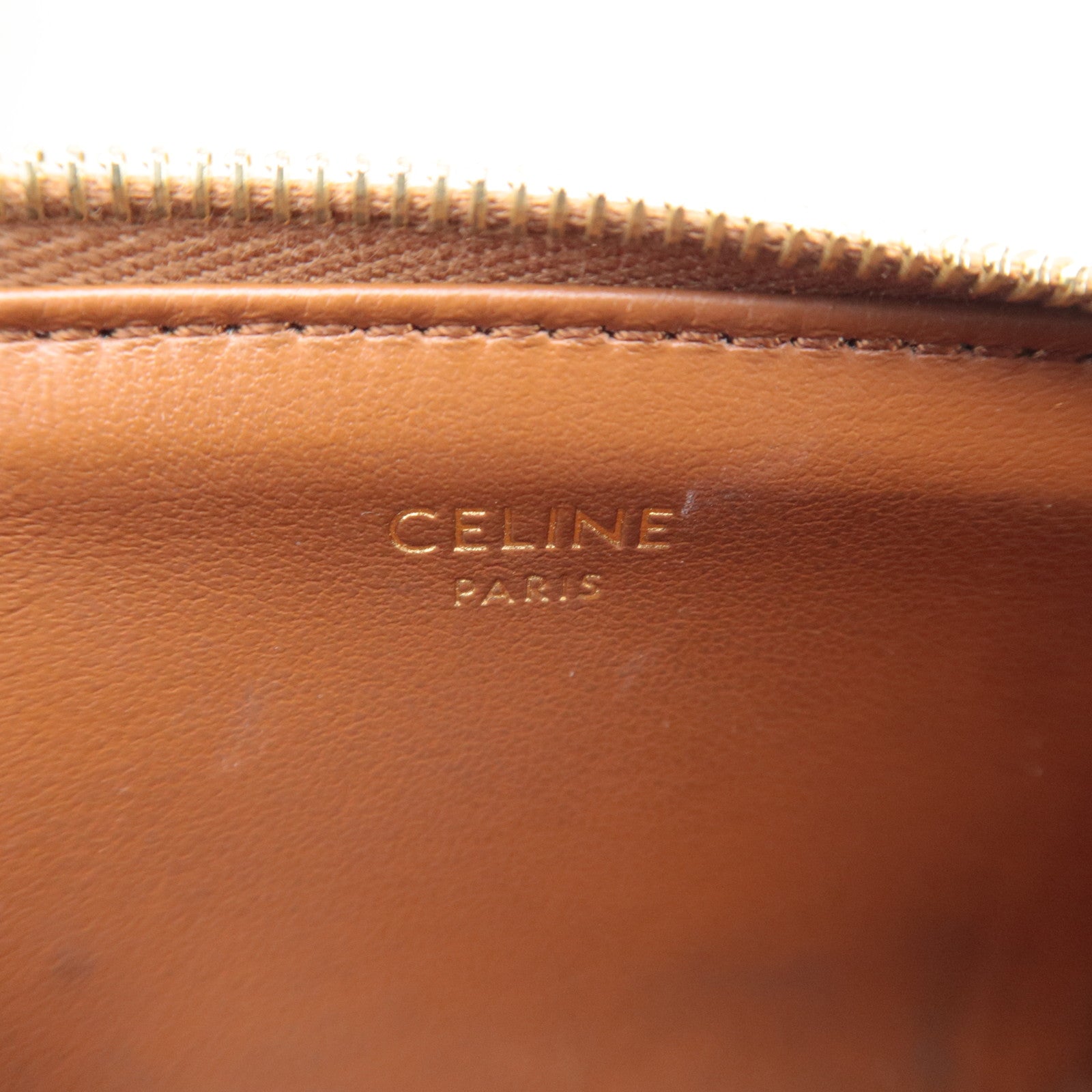 CELINE Triomphe Leather Zip Fragment Case Brown