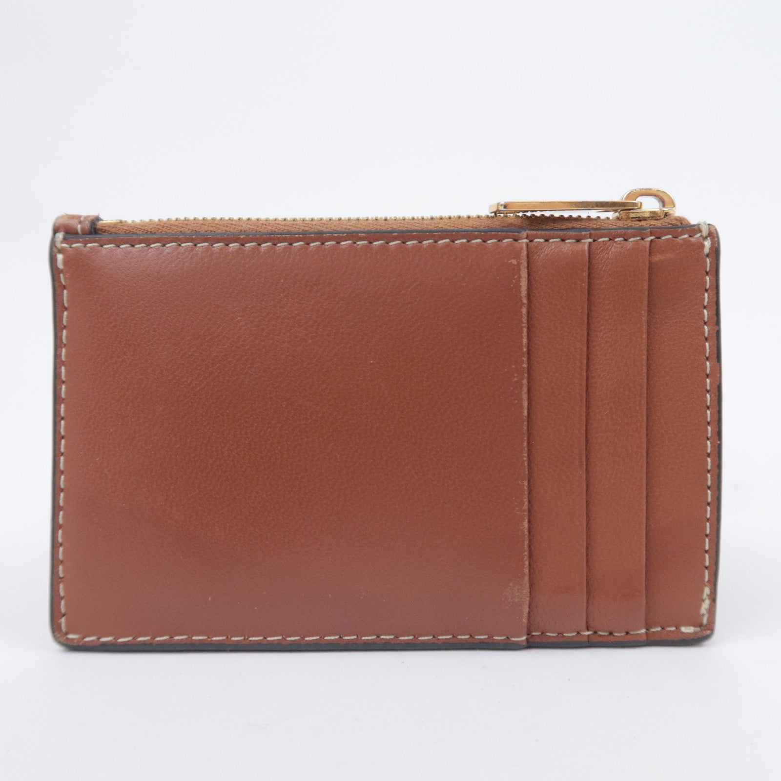 CELINE Triomphe Leather Zip Fragment Case Brown