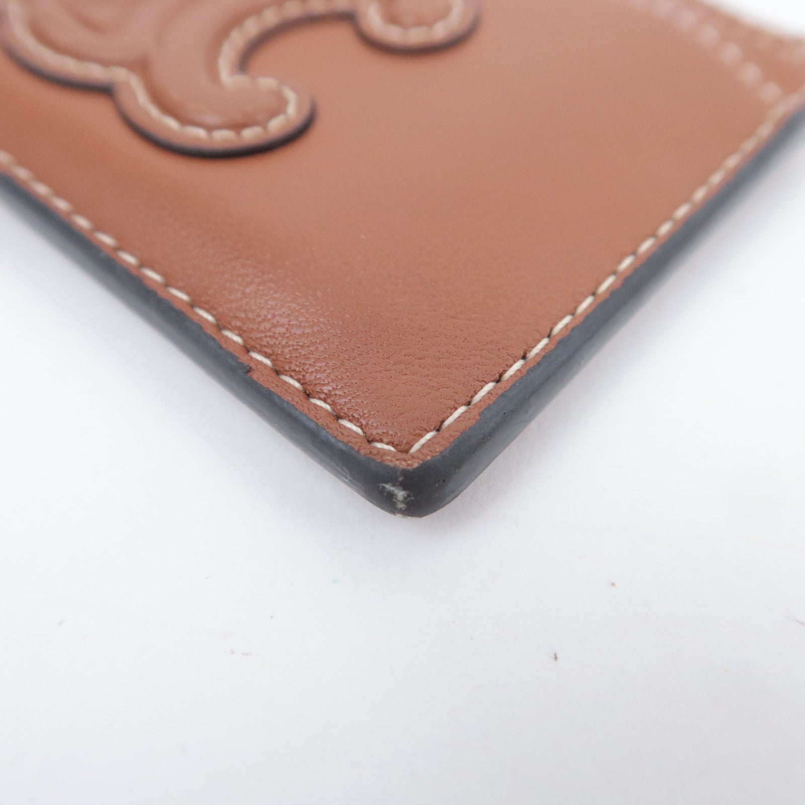 CELINE Triomphe Leather Zip Fragment Case Brown