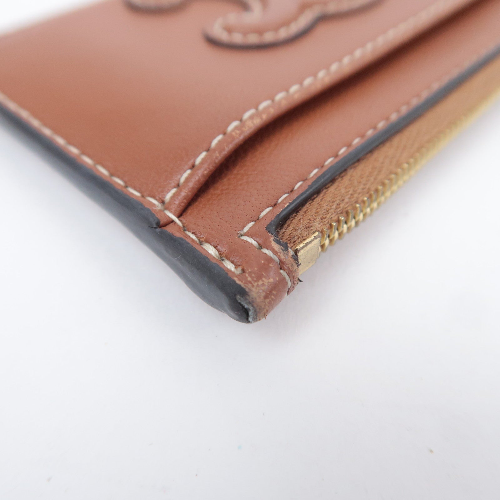 CELINE Triomphe Leather Zip Fragment Case Brown