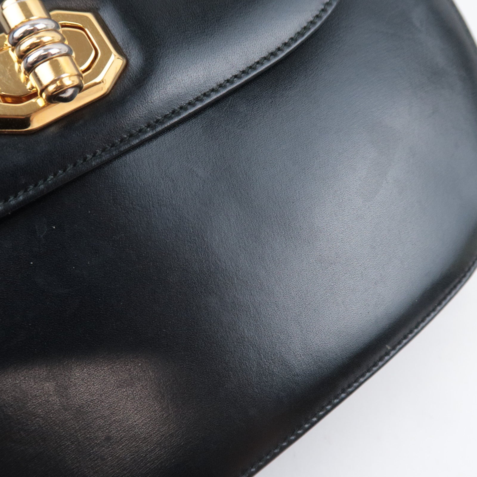 GUCCI Old Gucci Turnlock Leather Handbag Black 000.46.0164