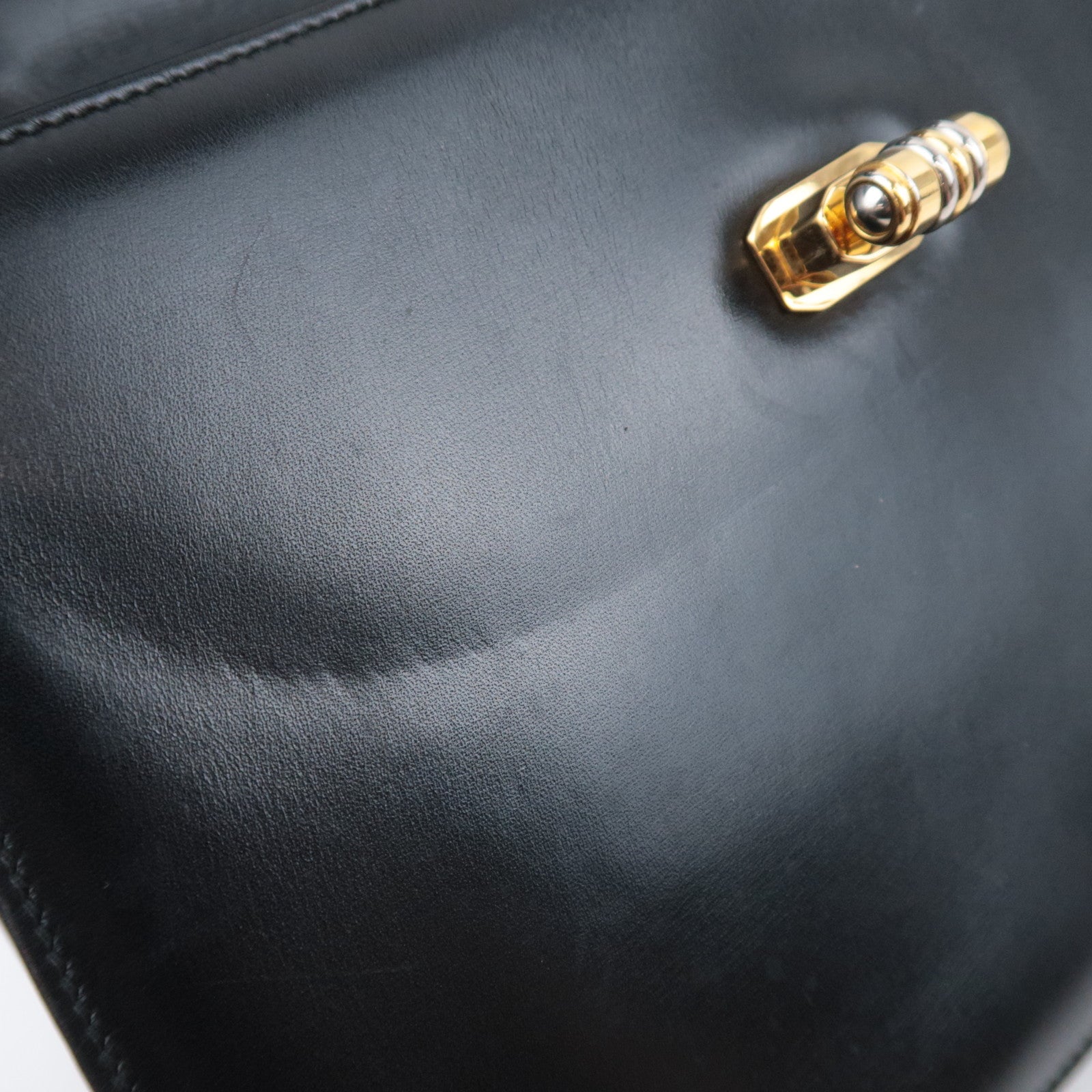 GUCCI Old Gucci Turnlock Leather Handbag Black 000.46.0164