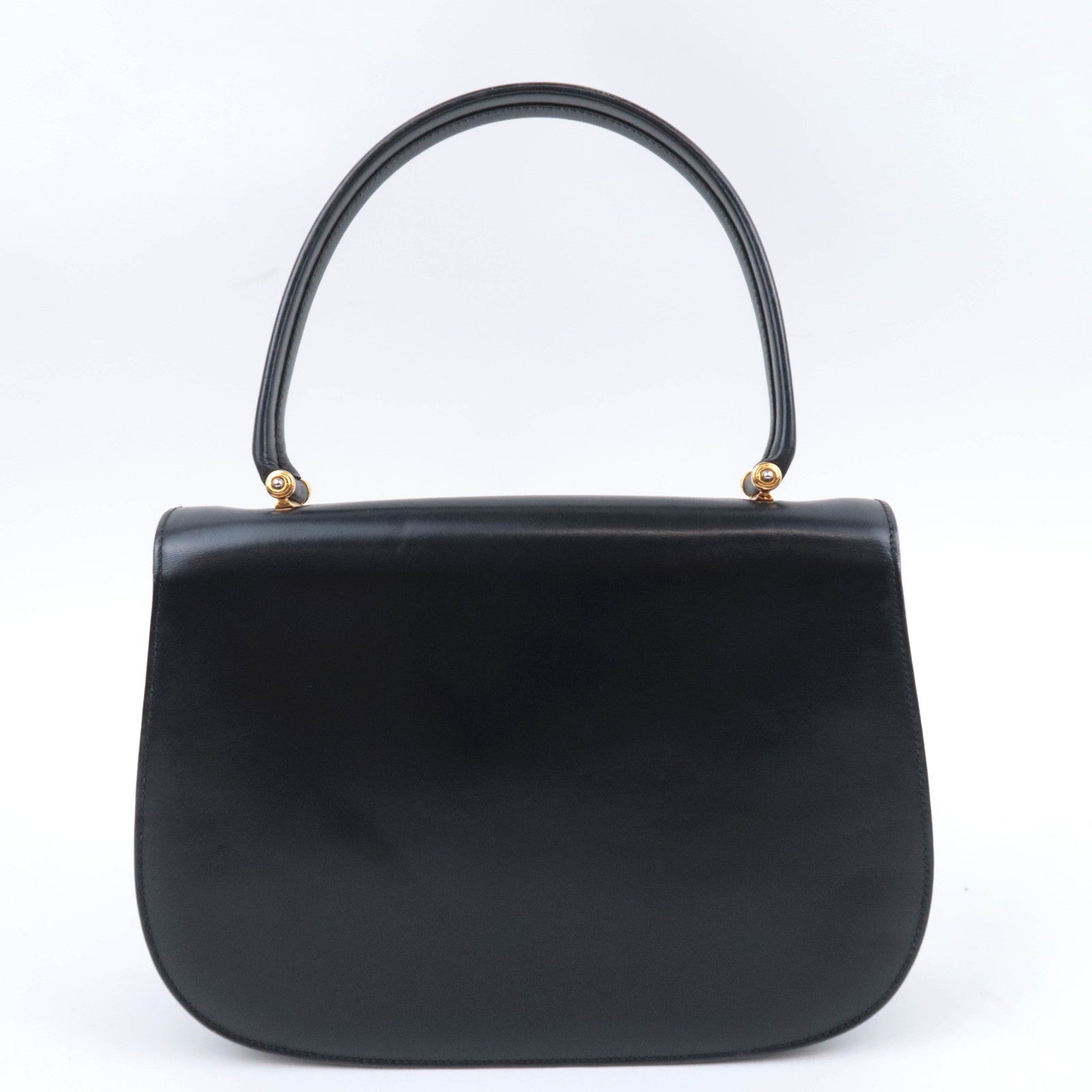 GUCCI Old Gucci Turnlock Leather Handbag Black 000.46.0164