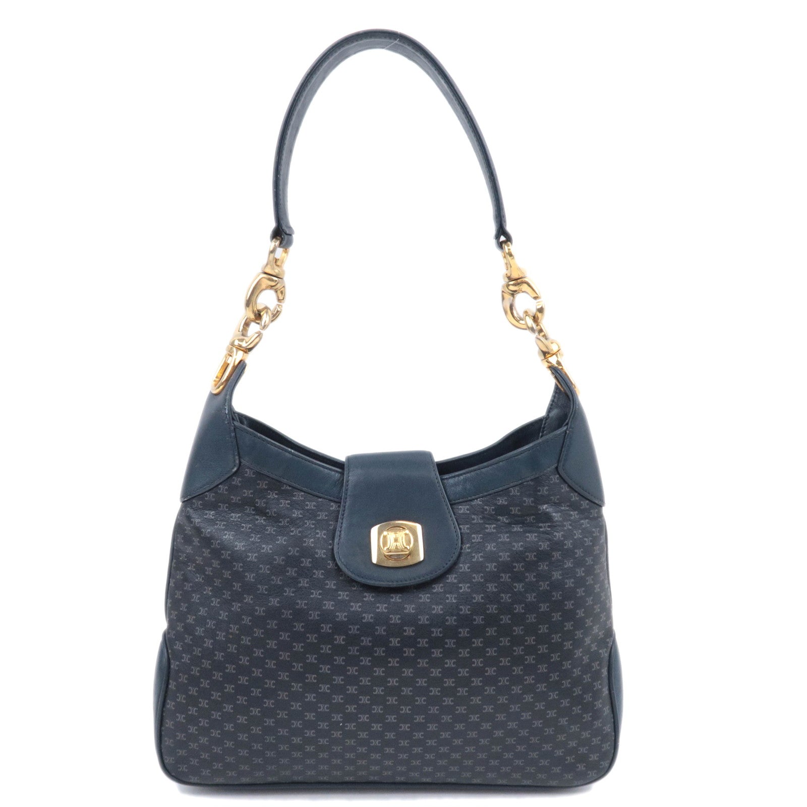 CELINE Macadam Turnlock Leather Shoulder Bag Navy91995