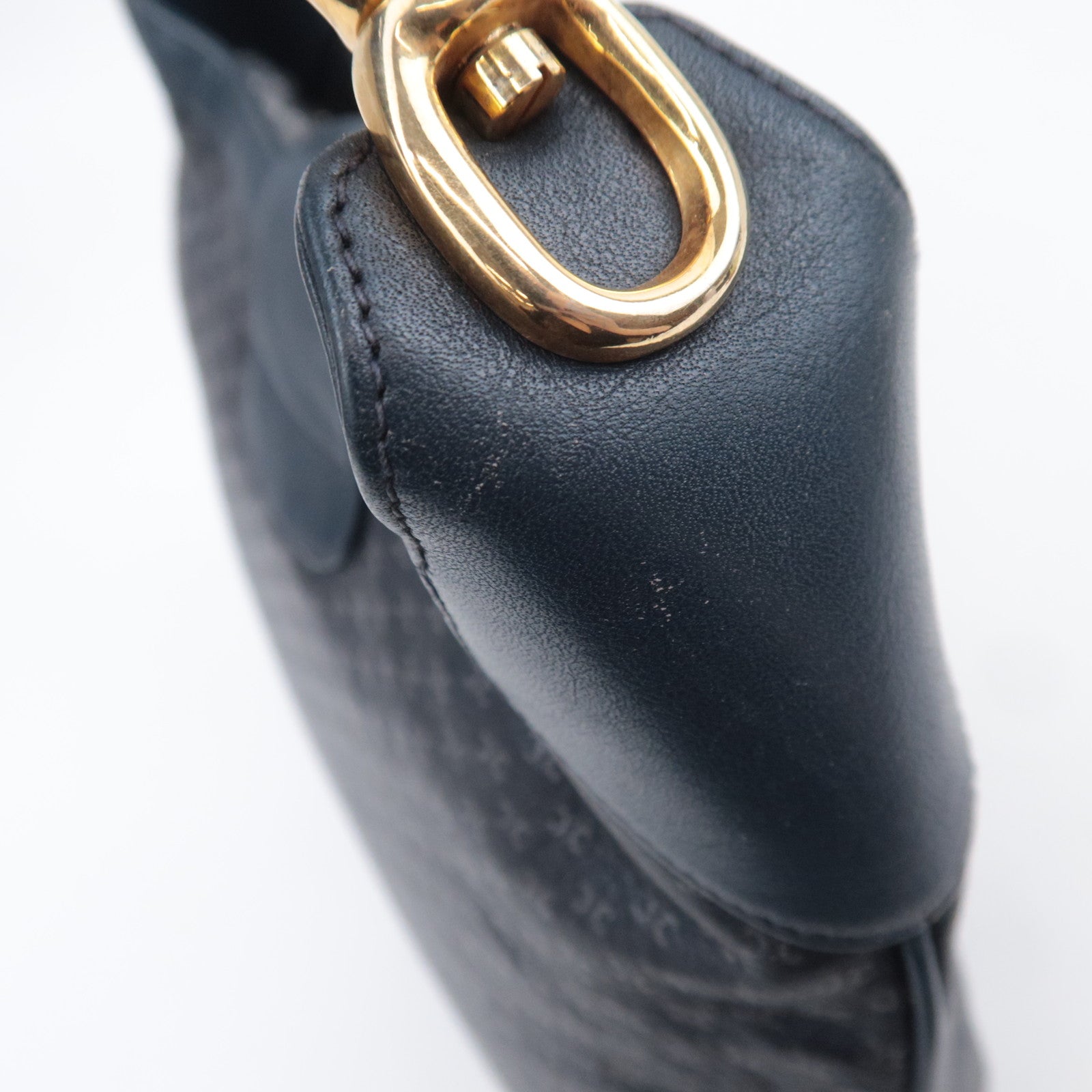 CELINE Macadam Turnlock Leather Shoulder Bag Navy