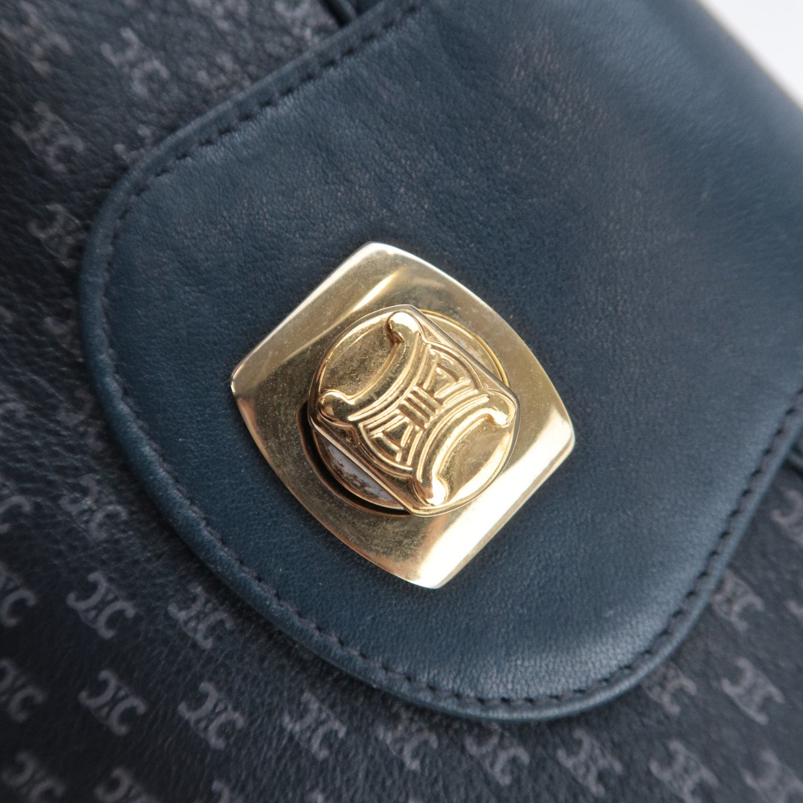 CELINE Macadam Turnlock Leather Shoulder Bag Navy