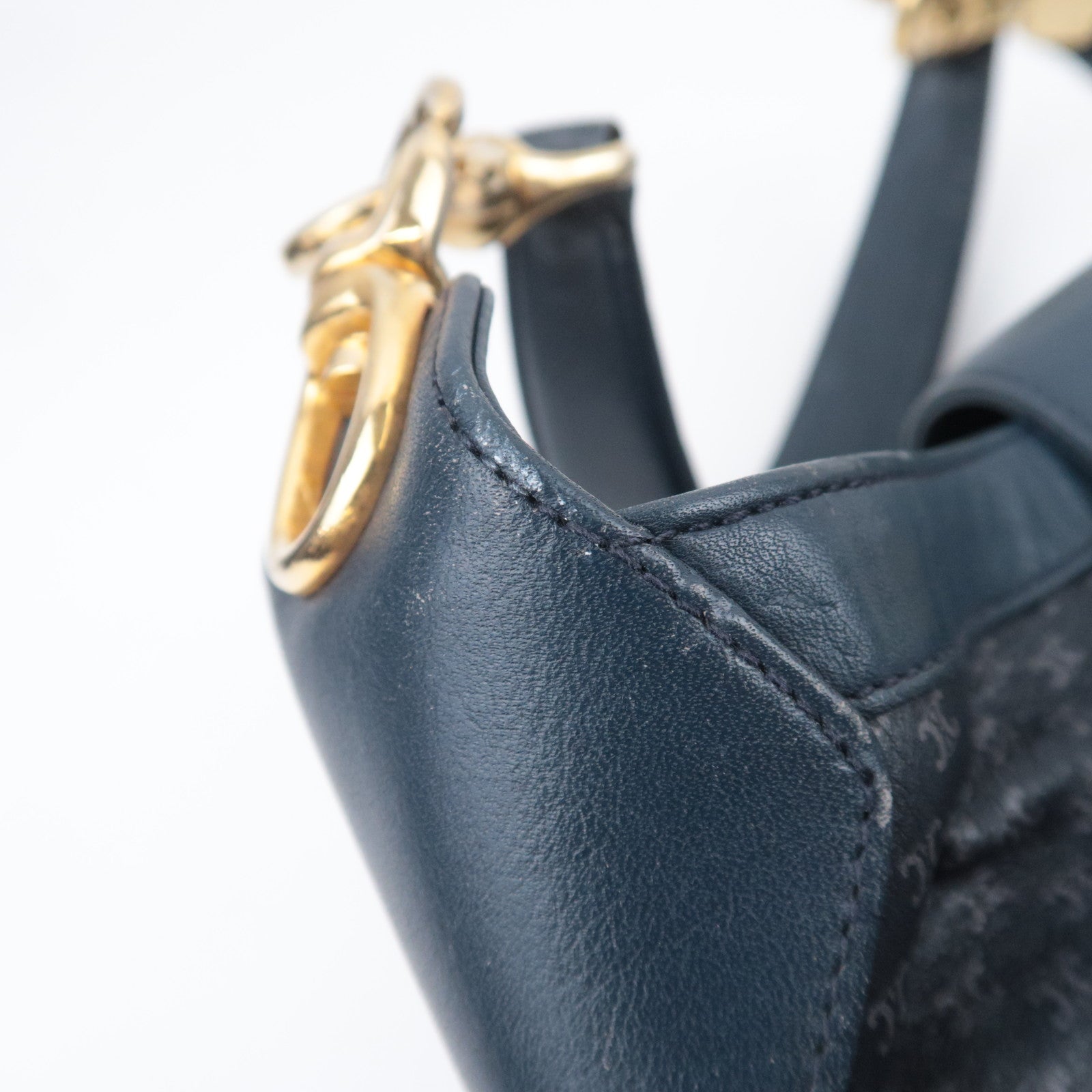 CELINE Macadam Turnlock Leather Shoulder Bag Navy