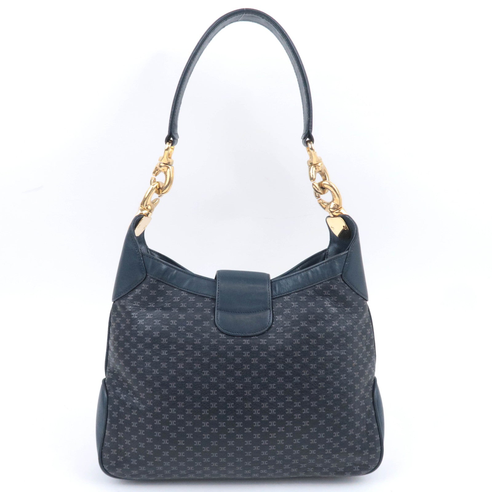 CELINE Macadam Turnlock Leather Shoulder Bag Navy