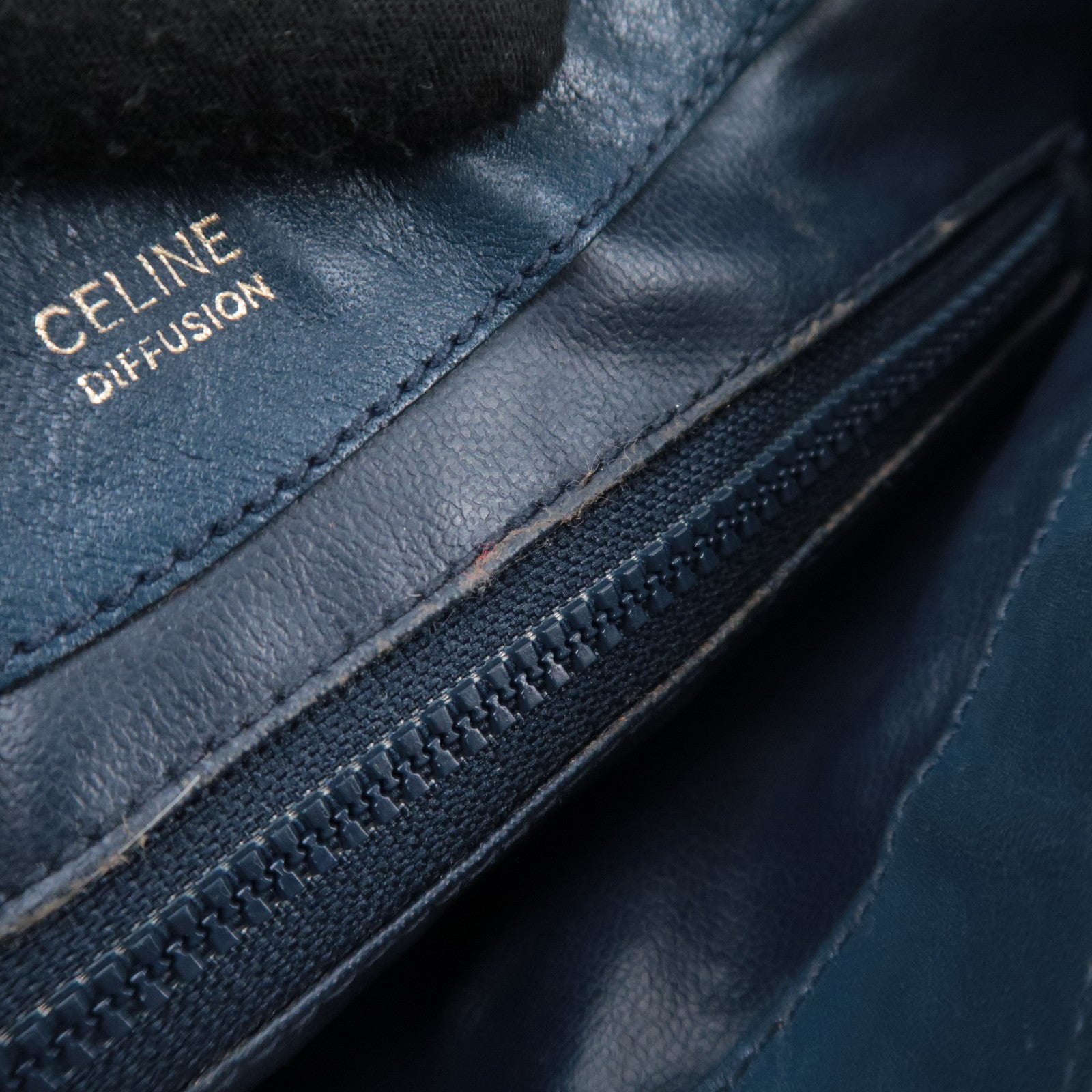 CELINE Macadam Turnlock Leather Shoulder Bag Navy