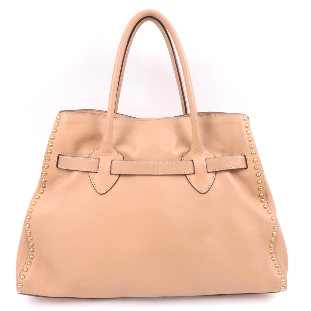 MIU MIU Studded Leather Tote Bag Pink Beige Padlock