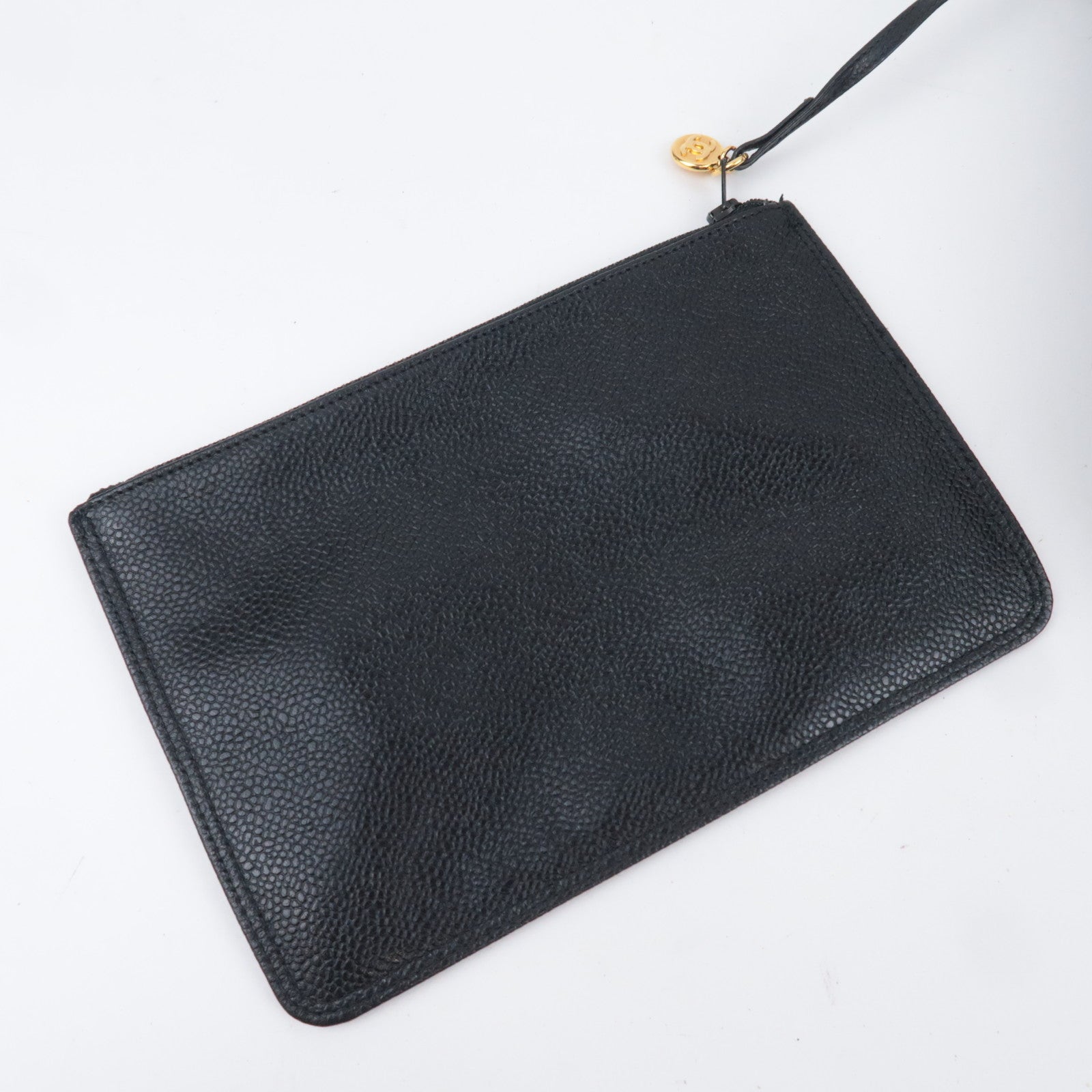 CHANEL Vintage Caviarskin Drawstring Shoulder Bag Black