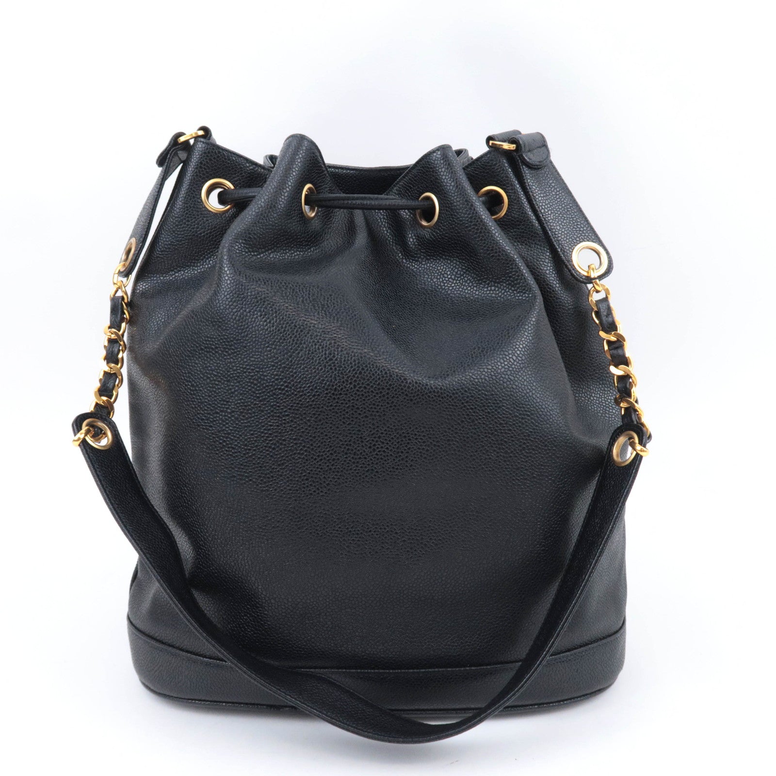 CHANEL Vintage Caviarskin Drawstring Shoulder Bag Black