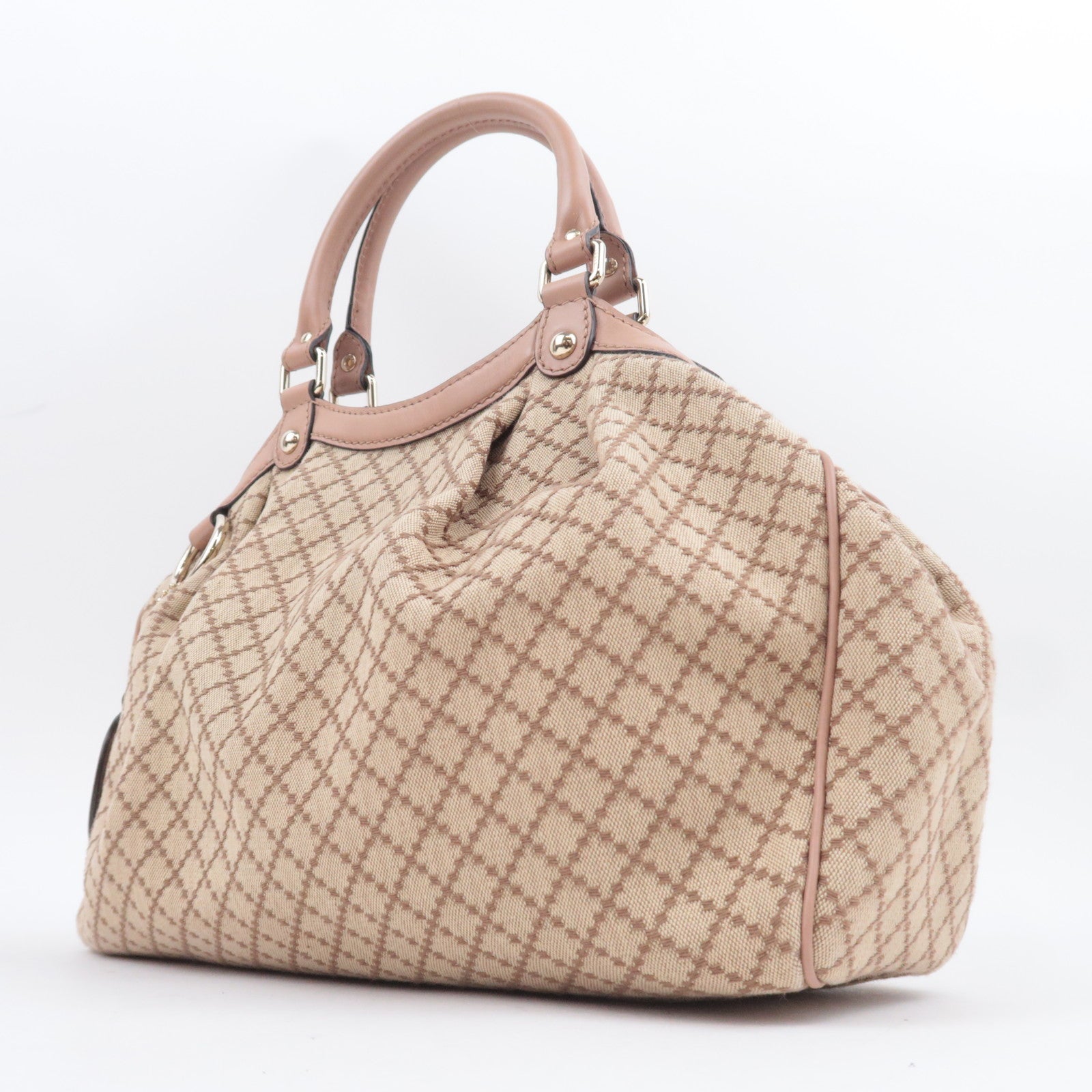 GUCCI Diamante Sukey Canvas Tote Bag Beige Pink 211944