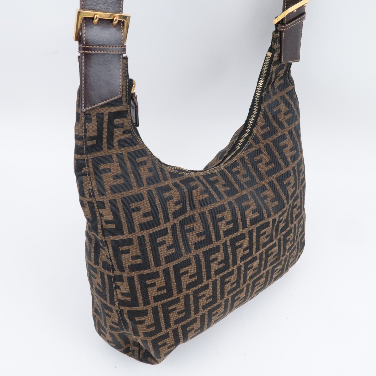 FENDI Zucca Canvas Shoulder Bag Brown 26433