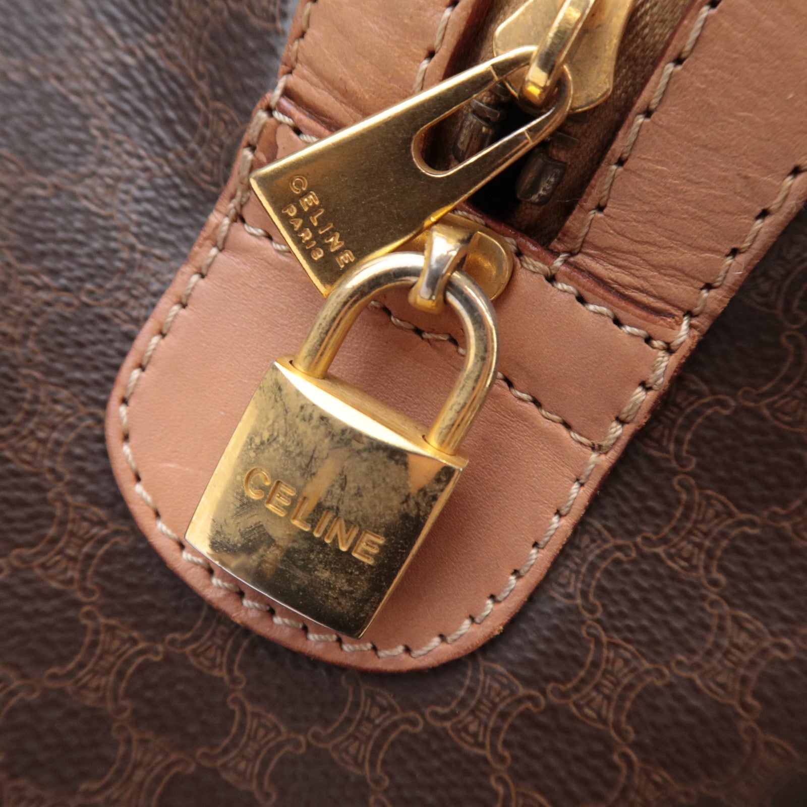 CELINE Macadam Boston Bag PVC Leather Brown