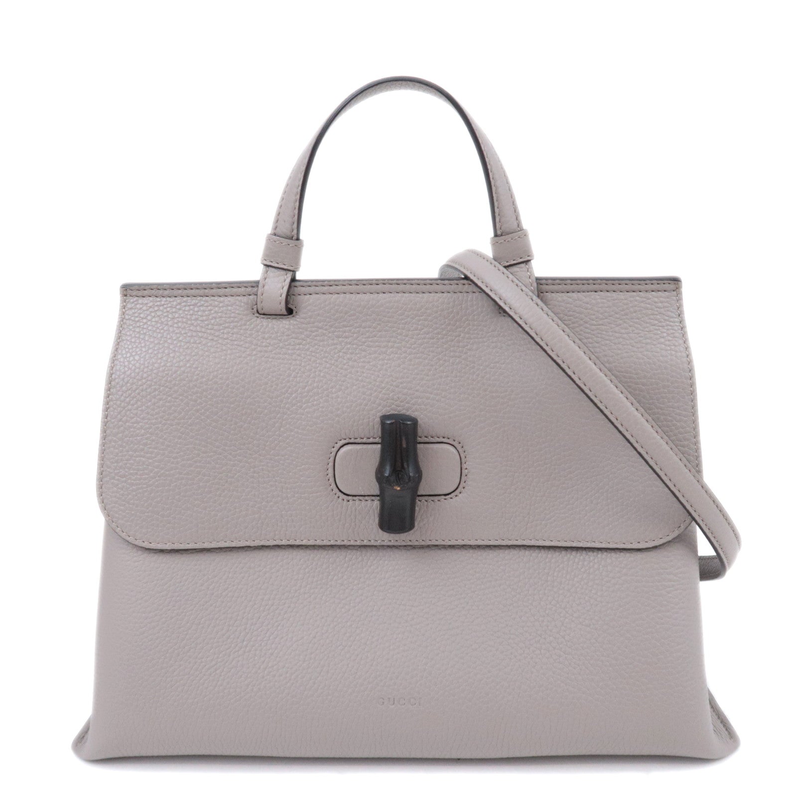 GUCCI Bamboo Daily Leather 2Way Top Handle Bag Gray 39201392045