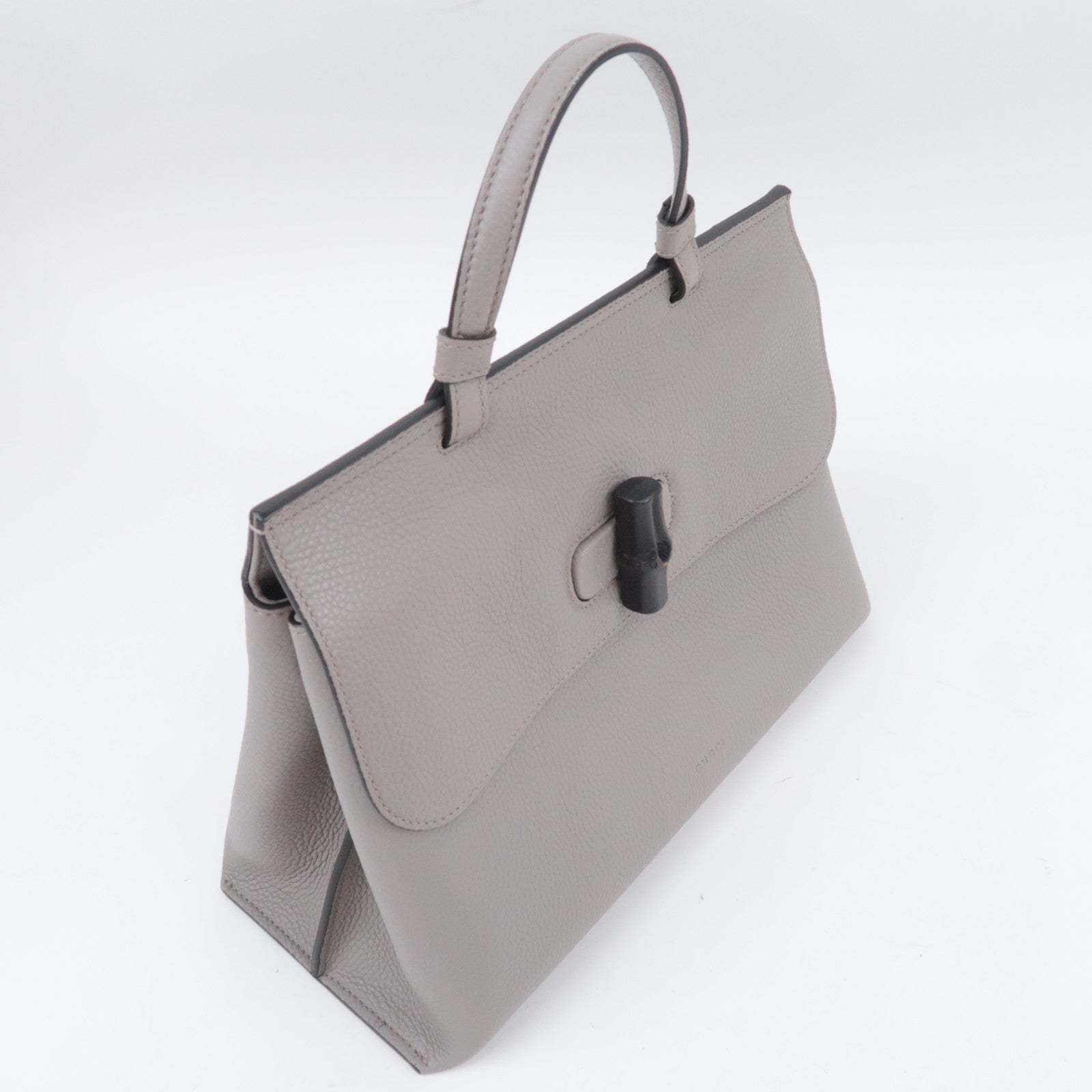 GUCCI Bamboo Daily Leather 2Way Top Handle Bag Gray 392013