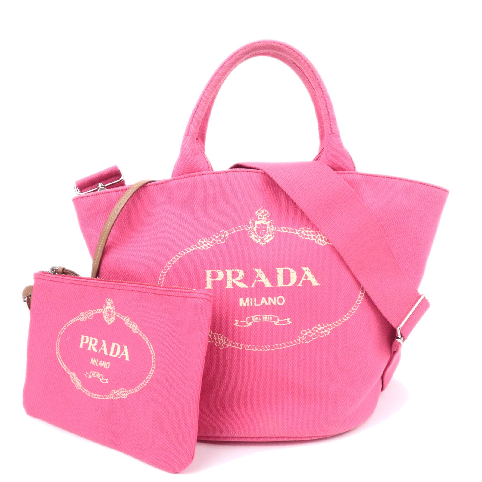 PRADA Canapa 2Way Canvas Tote Bag Pink 1BG18692048