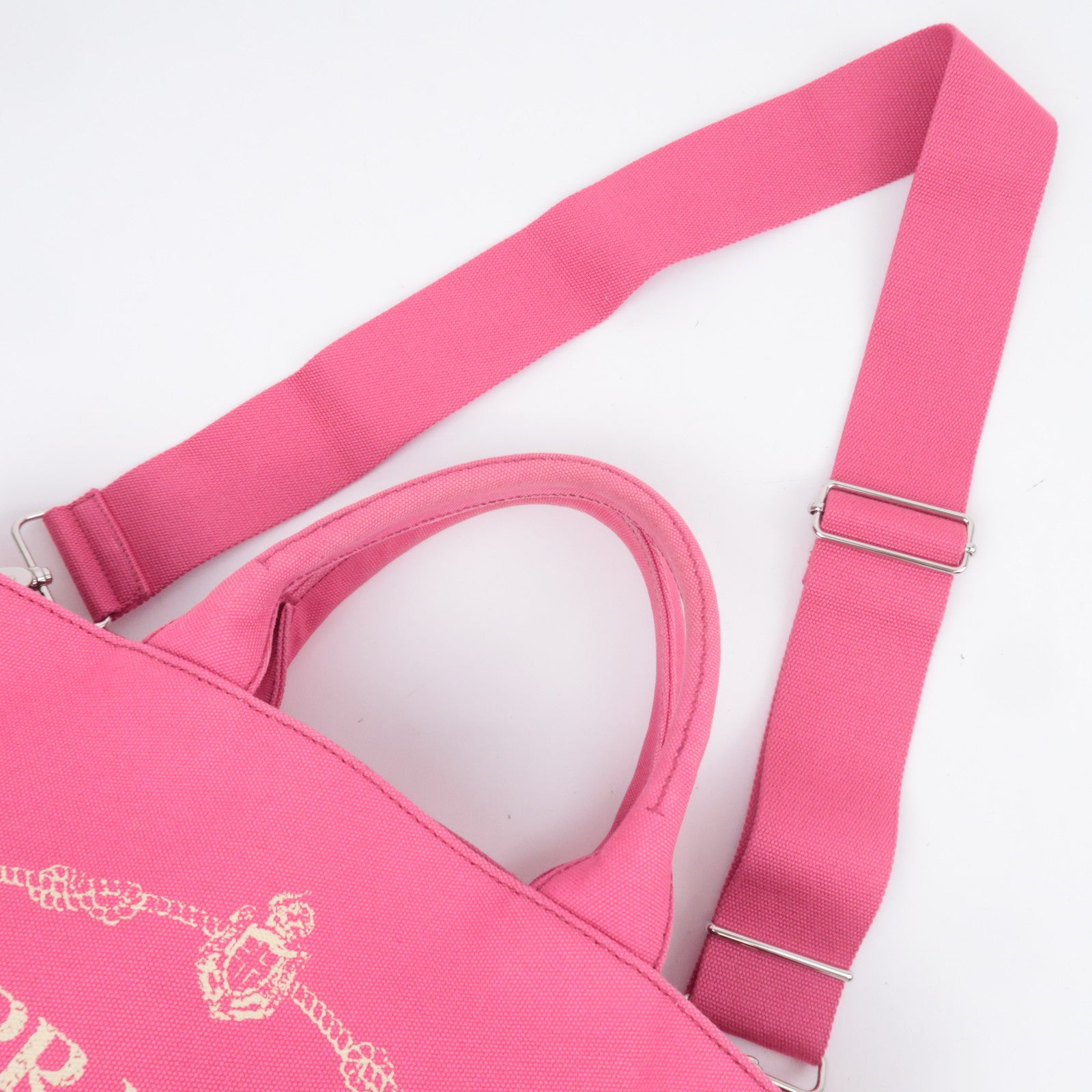 PRADA Canapa 2Way Canvas Tote Bag Pink 1BG186