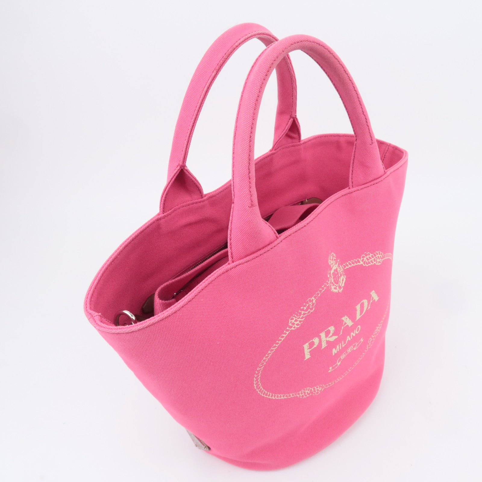 PRADA Canapa 2Way Canvas Tote Bag Pink 1BG186
