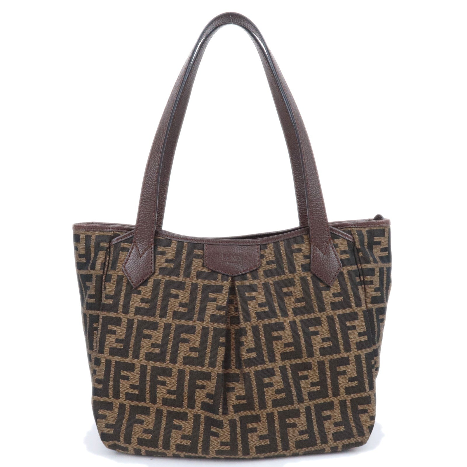 FENDI Zucca Canvas Pleated Tote Bag Brown 8BH268  92052