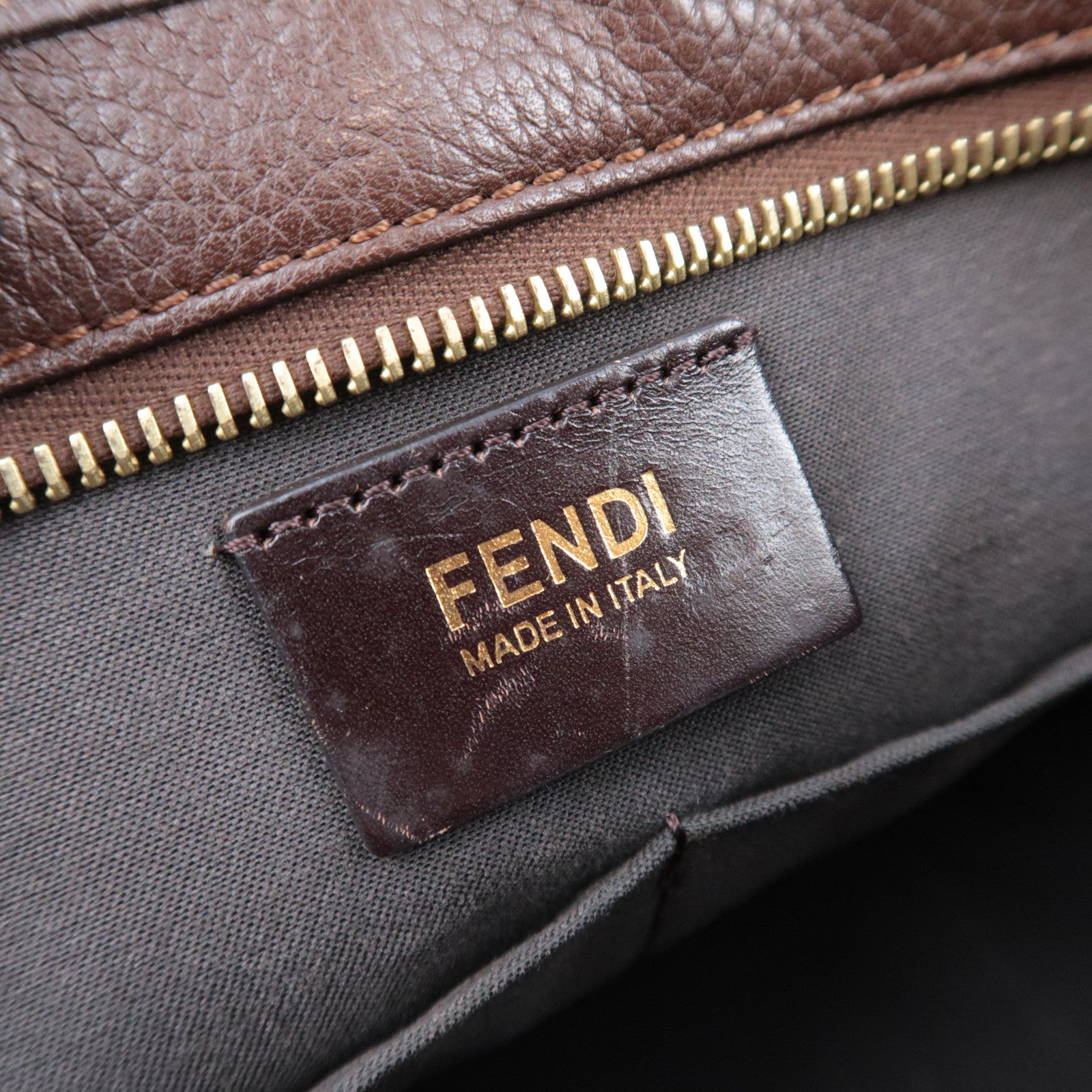FENDI Zucca Canvas Pleated Tote Bag Brown 8BH268