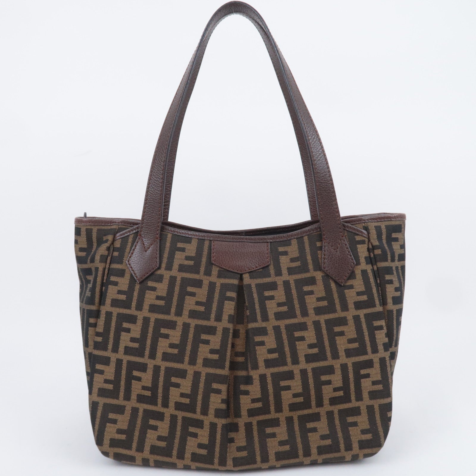 FENDI Zucca Canvas Pleated Tote Bag Brown 8BH268