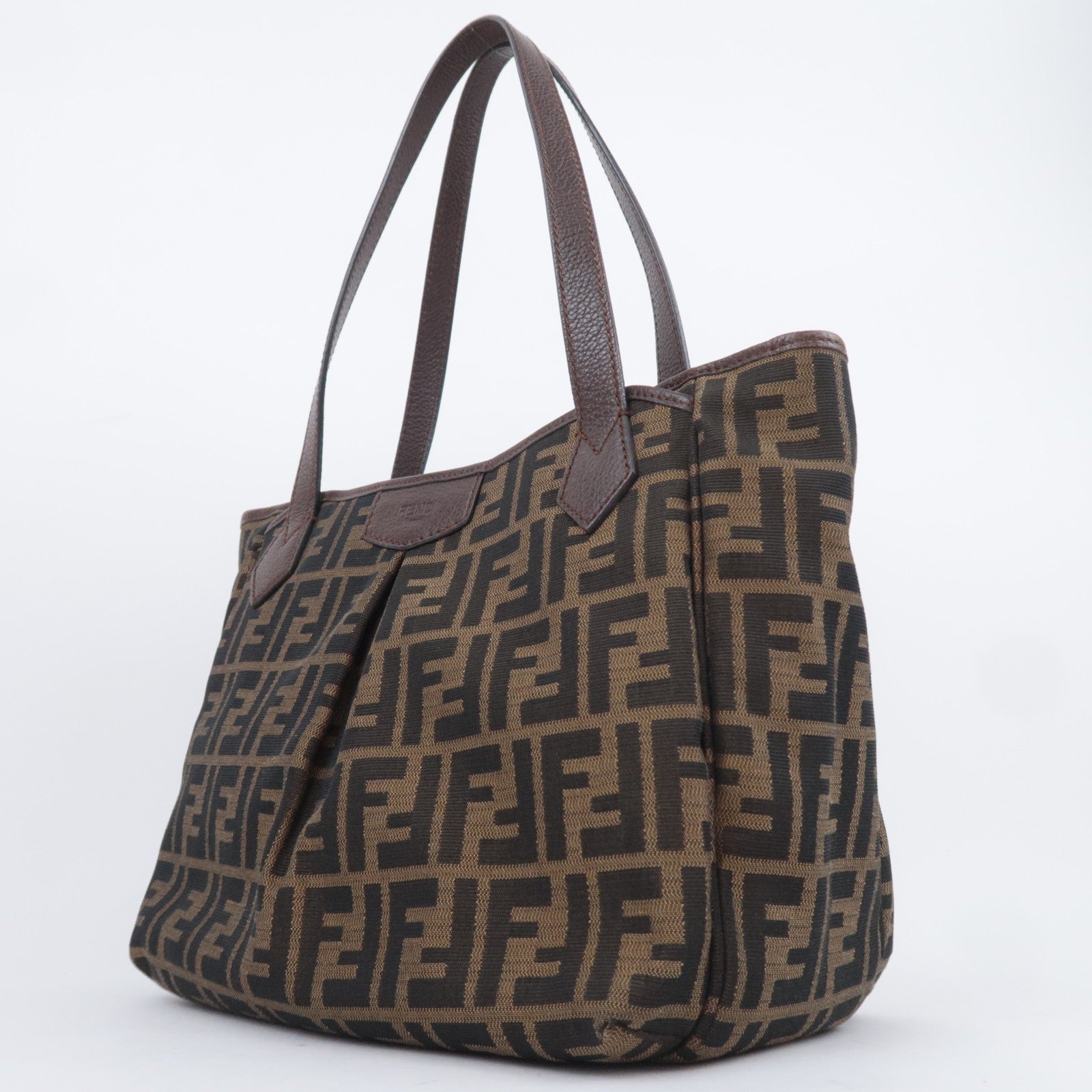 FENDI Zucca Canvas Pleated Tote Bag Brown 8BH268