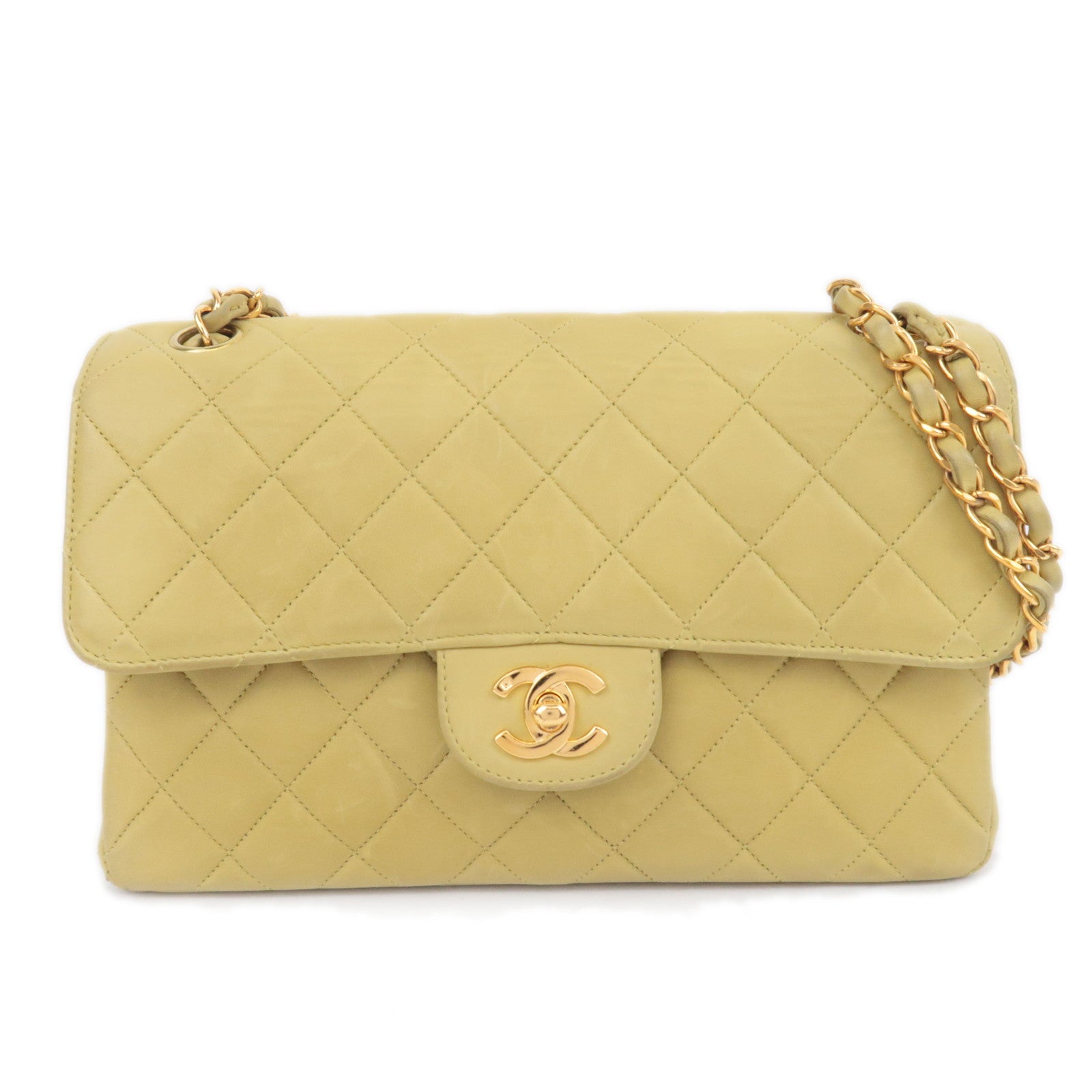 CHANEL Classic Double Flap Bag Lambskin Lime Green92081
