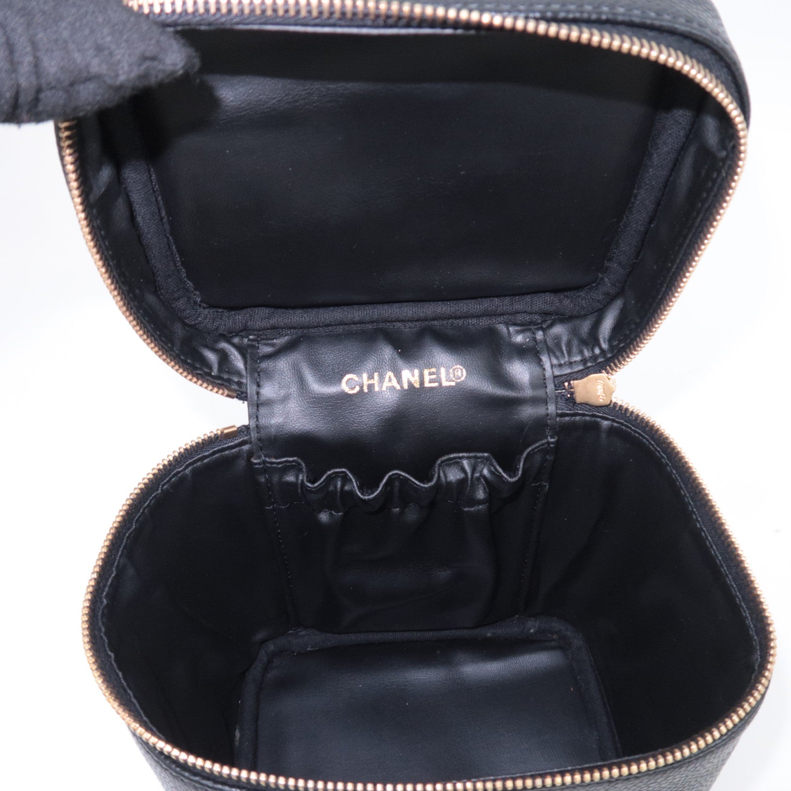CHANEL Coco Mark Caviar skin Vanity Bag Black A01998