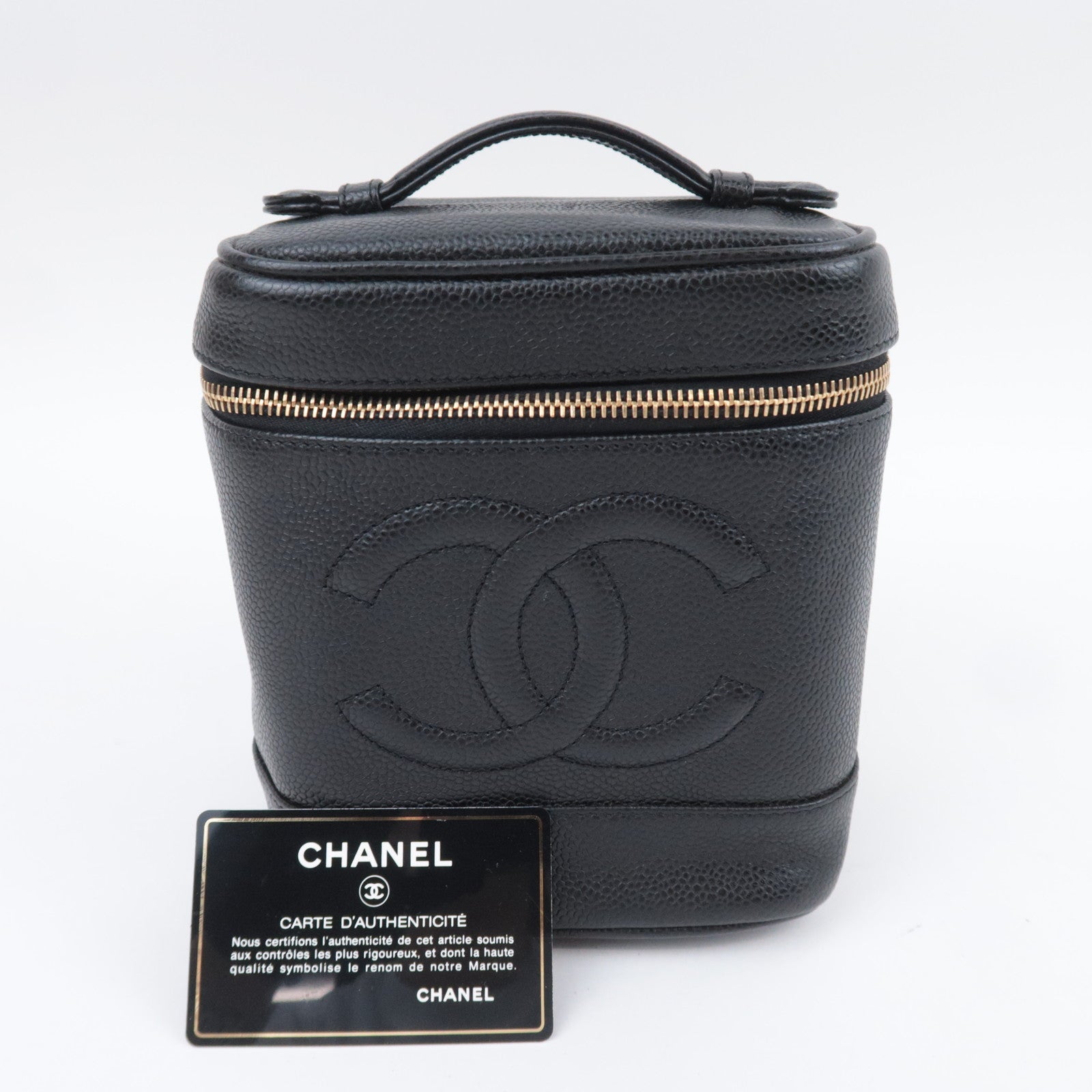 CHANEL Coco Mark Caviar skin Vanity Bag Black A01998
