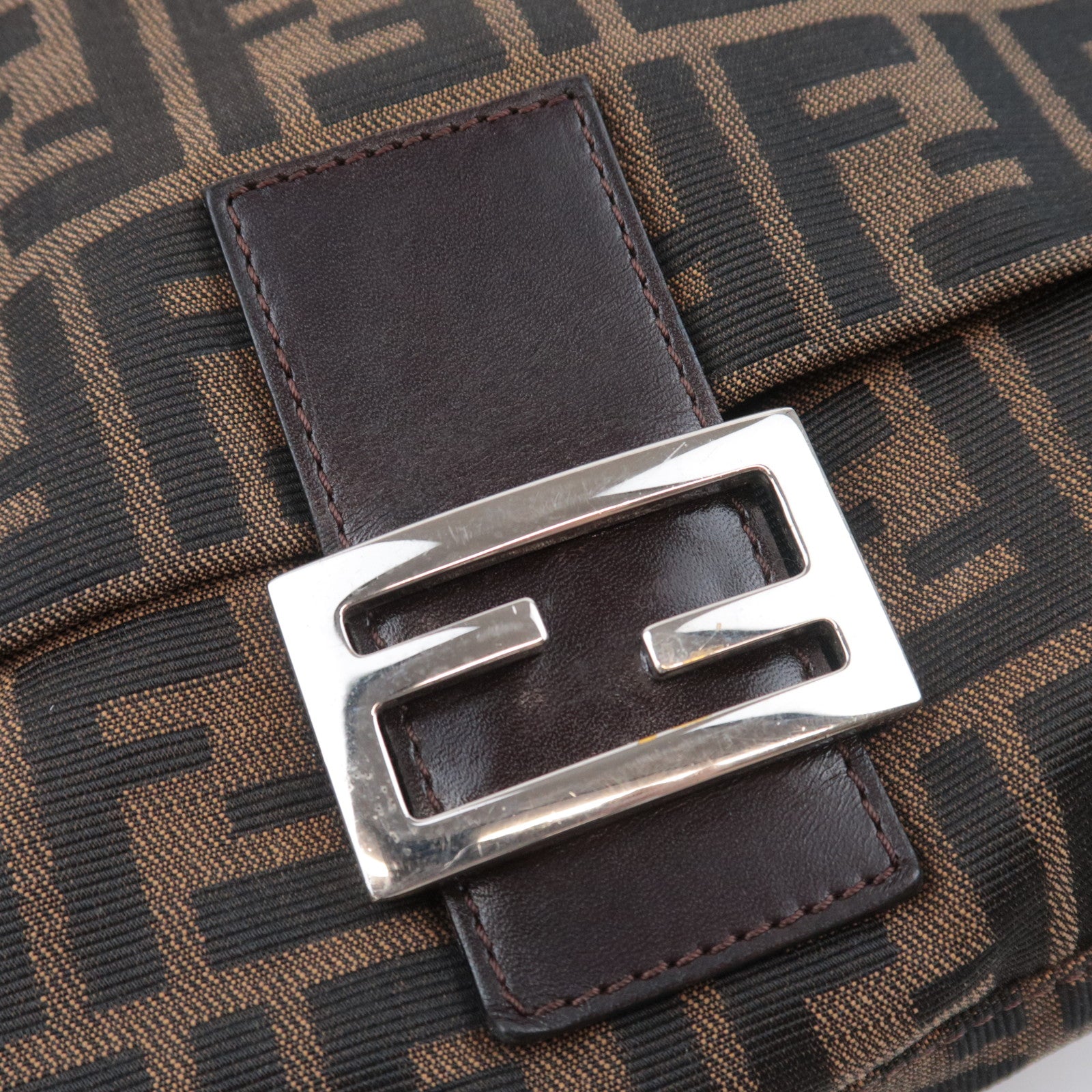 FENDI Zucca Mamma Baguette Bag Canvas Brown 26325