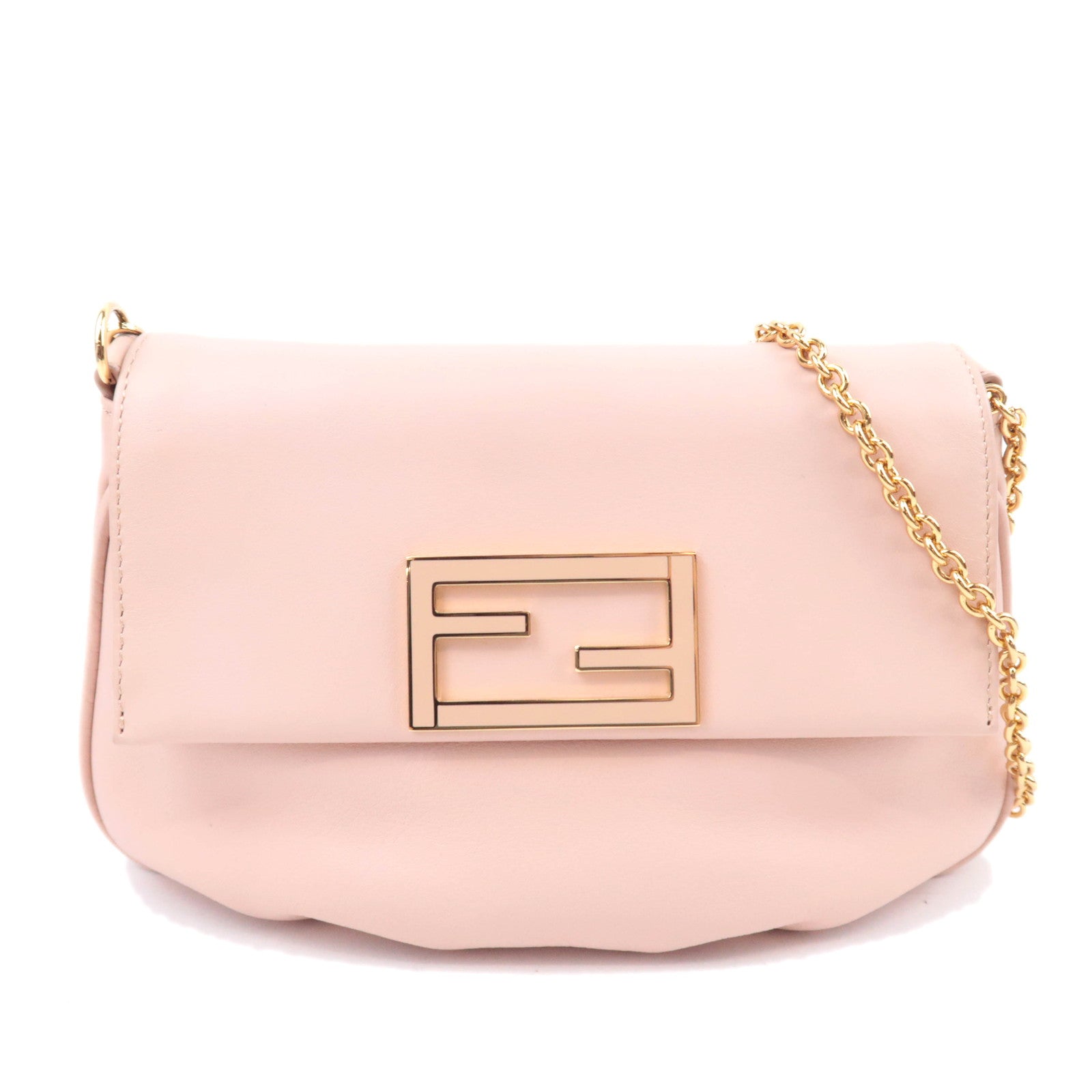 FENDI Leather Chain Shoulder Bag Pink 8M027692139