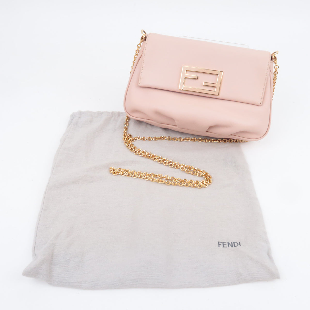 FENDI Leather Chain Shoulder Bag Pink 8M0276