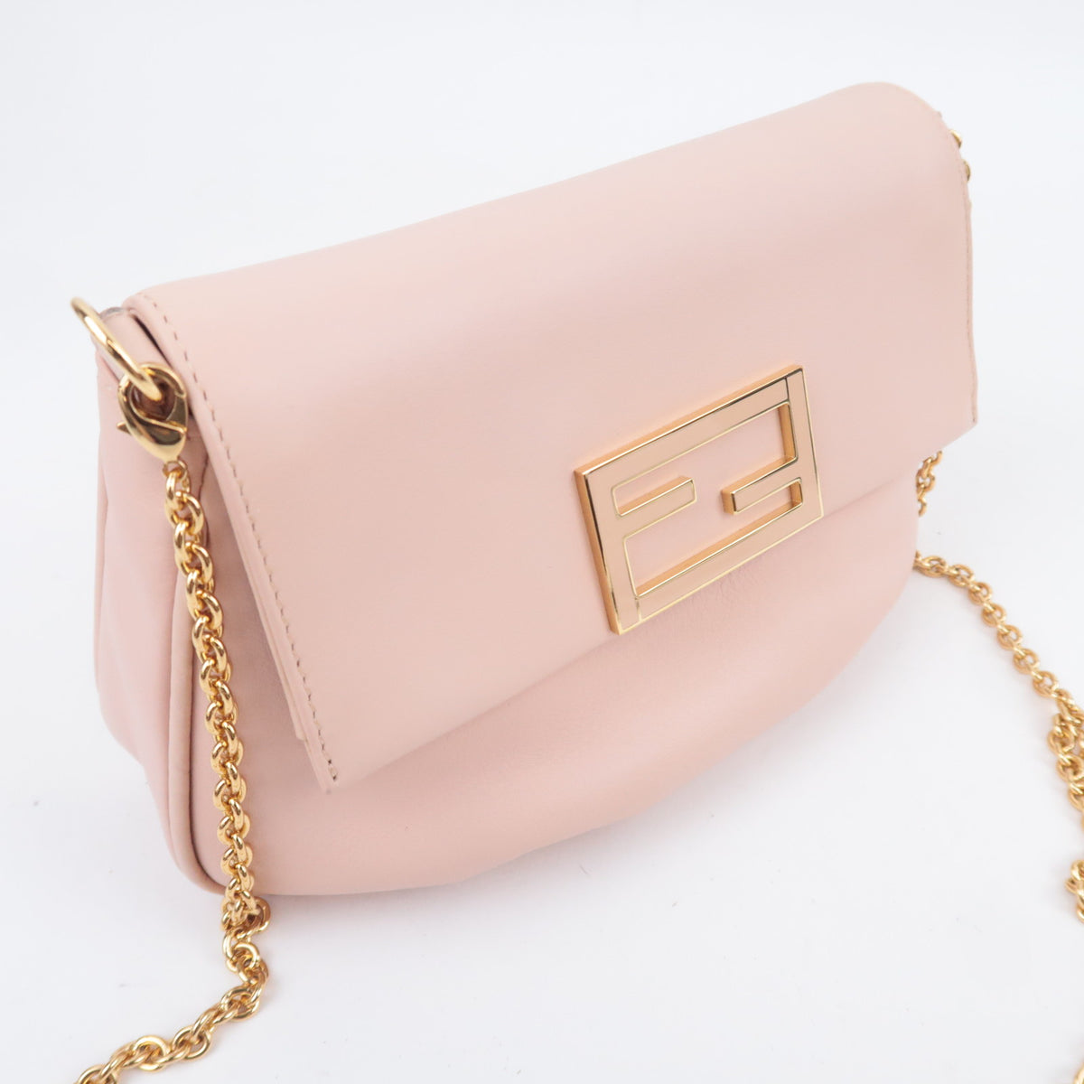 FENDI Leather Chain Shoulder Bag Pink 8M0276