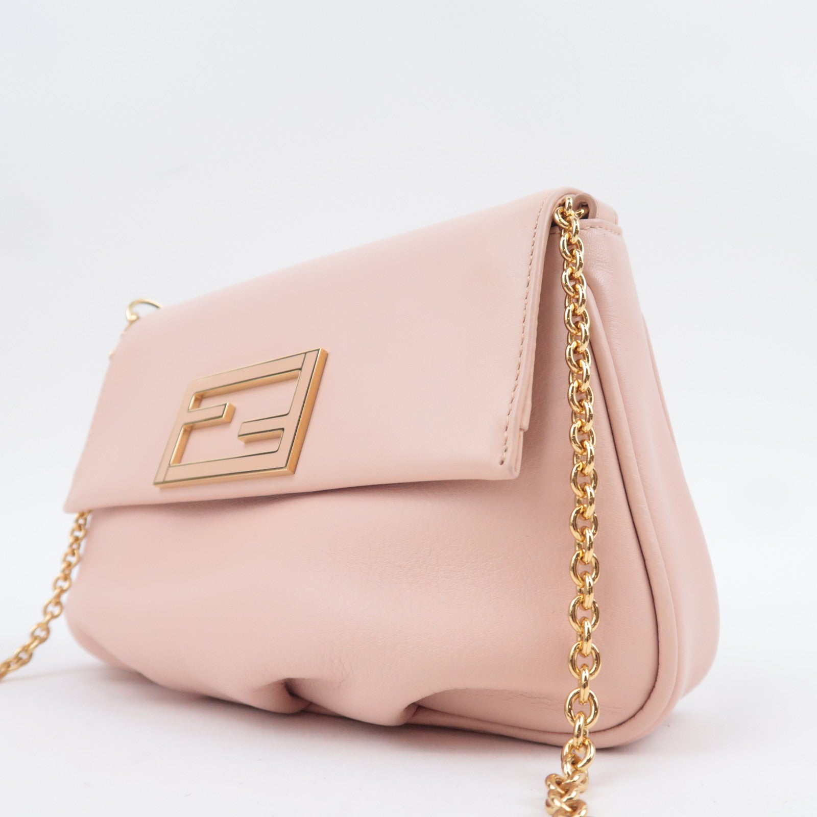 FENDI Leather Chain Shoulder Bag Pink 8M0276