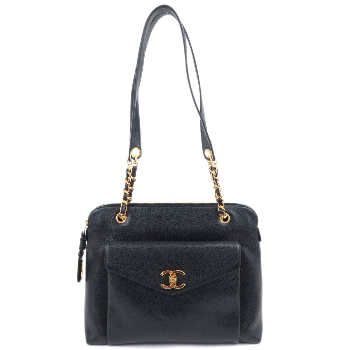 CHANEL Chain Tote Bag Caviarskin Black92140