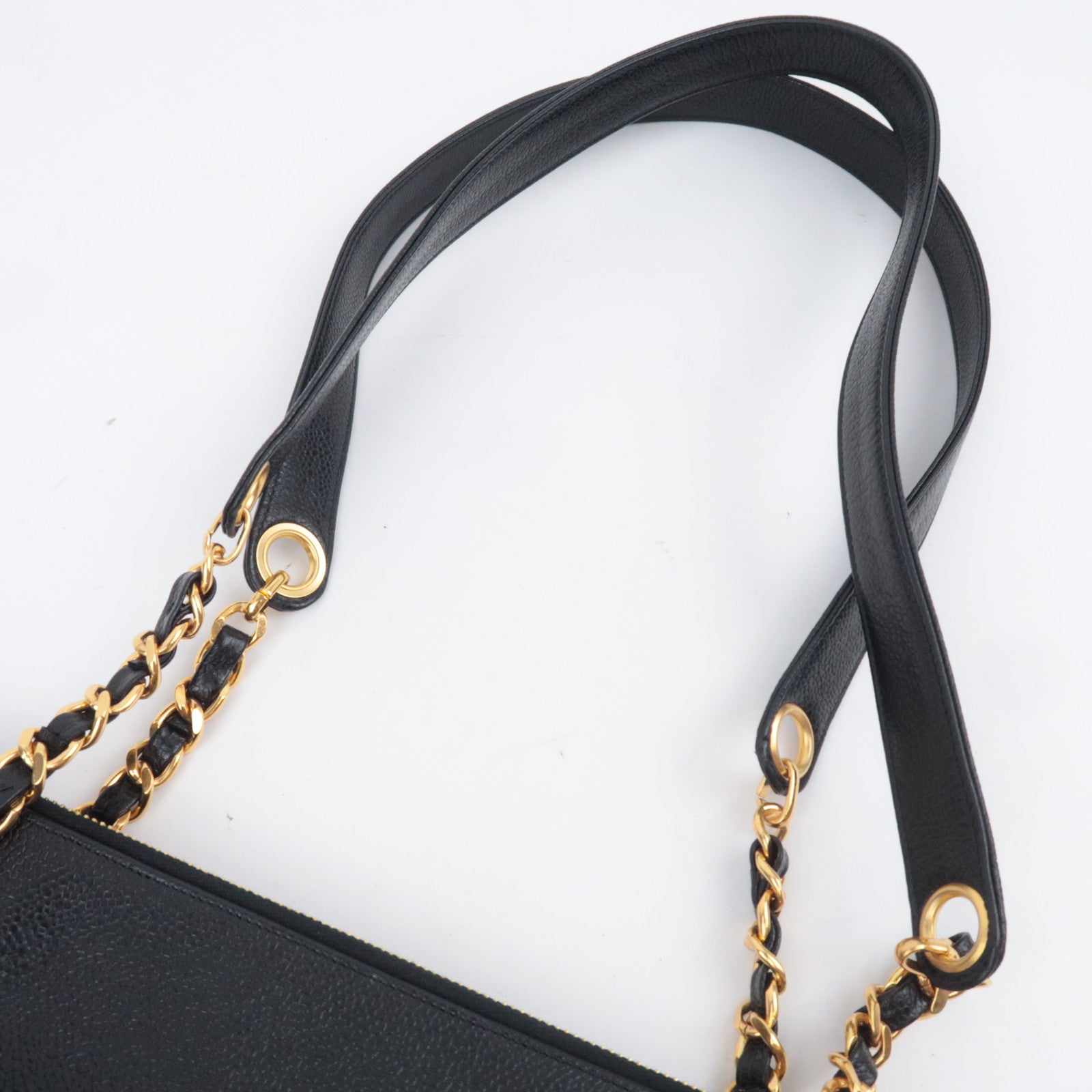 CHANEL Chain Tote Bag Caviarskin Black