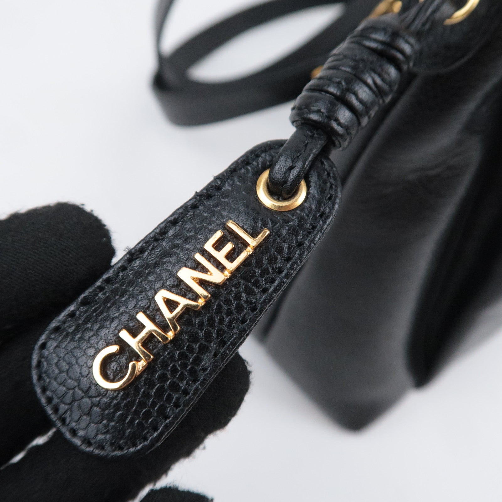 CHANEL Chain Tote Bag Caviarskin Black