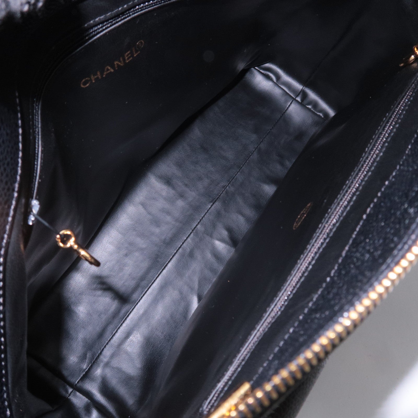 CHANEL Chain Tote Bag Caviarskin Black