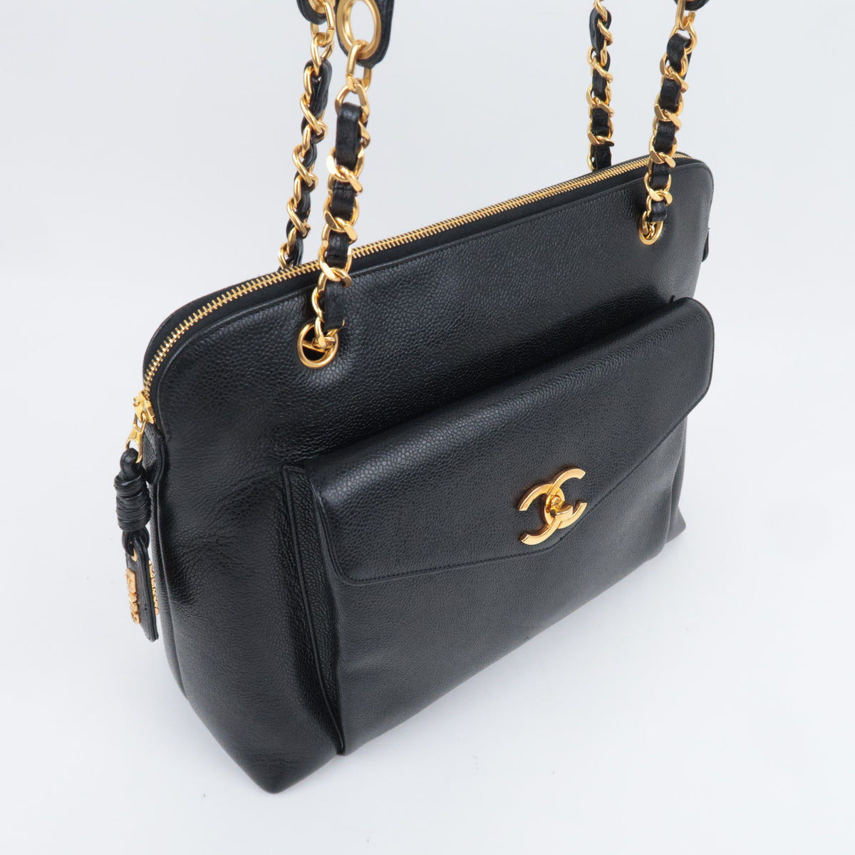 CHANEL Chain Tote Bag Caviarskin Black