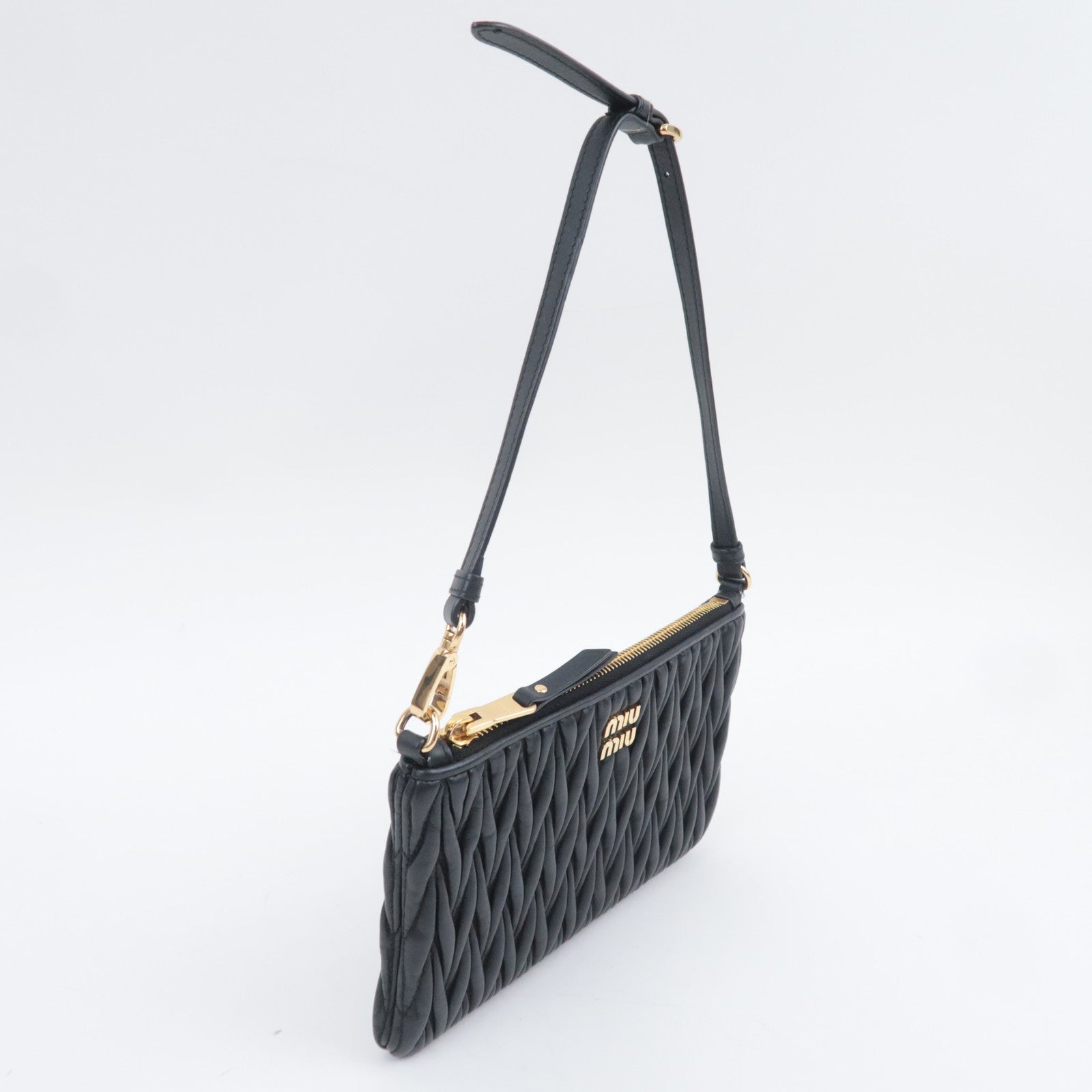 MIU MIU Matelasse Leather Accessory Pouch Black