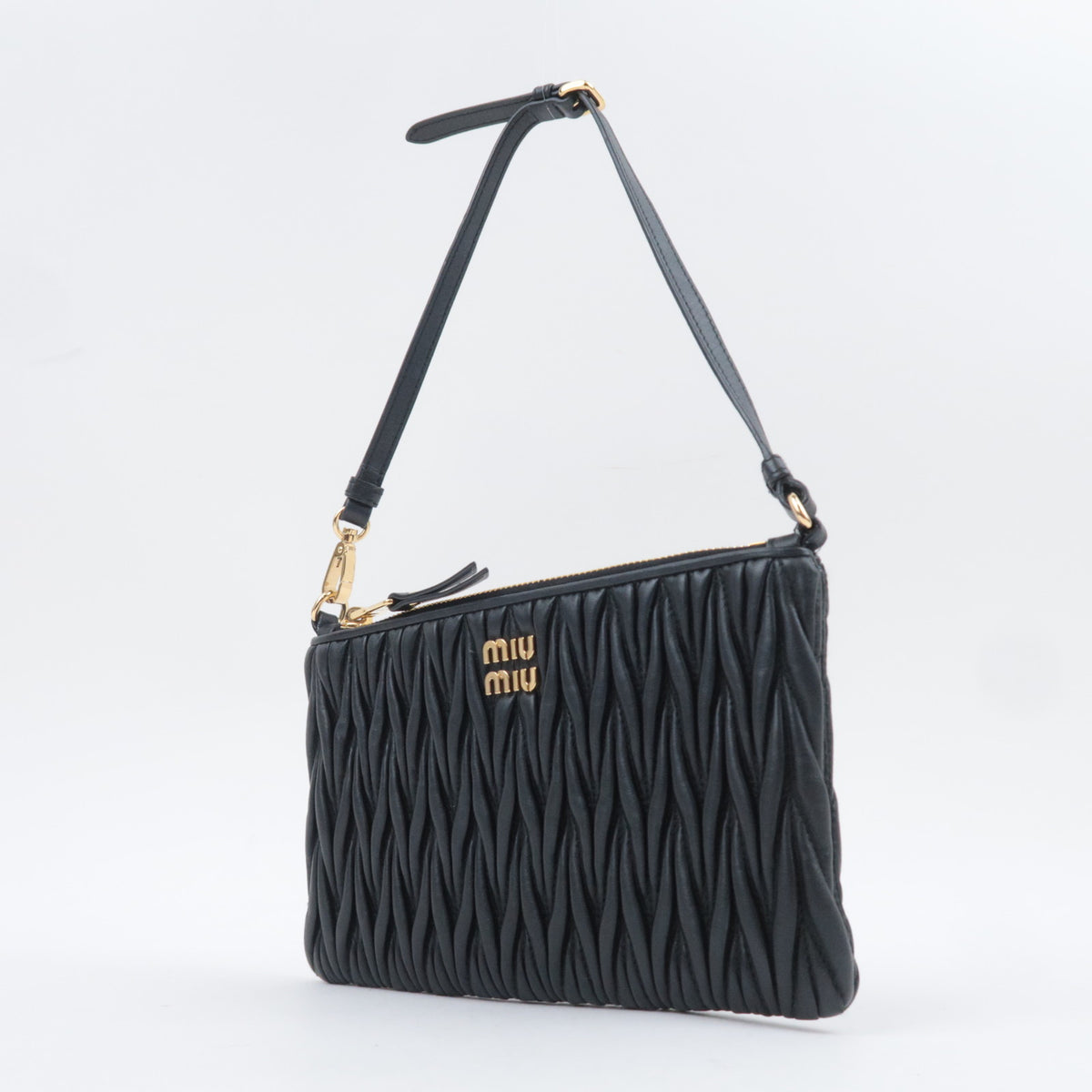 MIU MIU Matelasse Leather Accessory Pouch Black