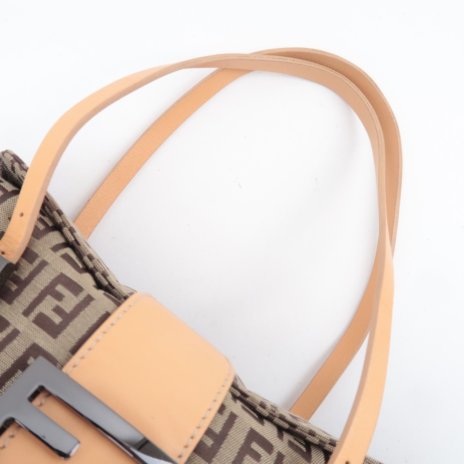 FENDI Zucchino Canvas Leather Handbag Beige